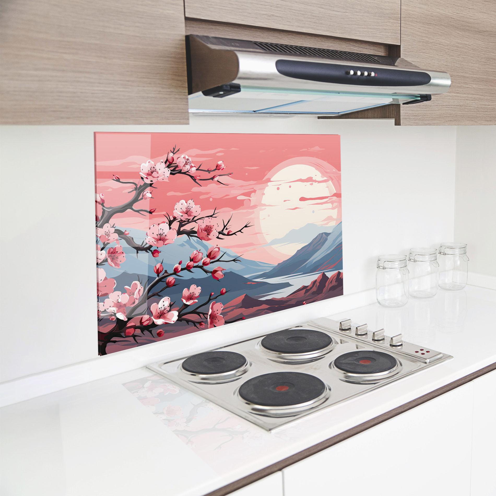 Konyhai üveg hátfal Chinese Cherry Blossoms mockup 8