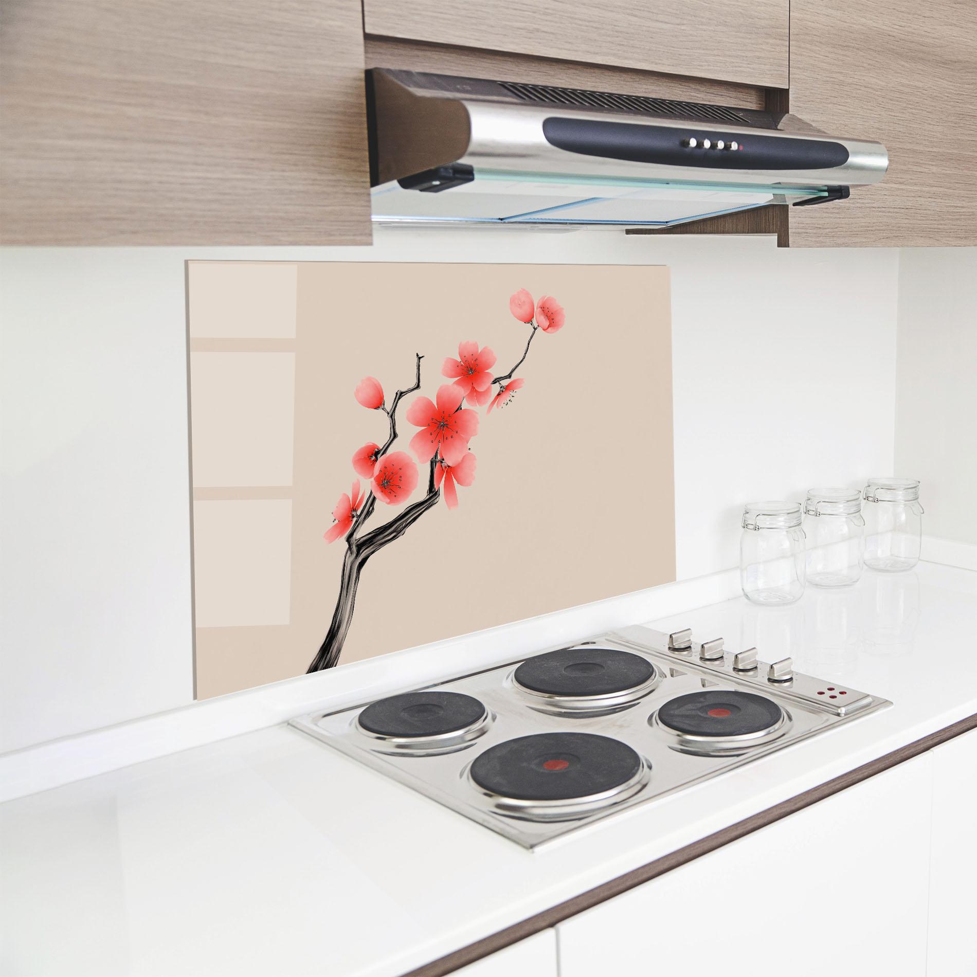 Konyhai üveg hátfal Chinese Plum Blossom mockup 8