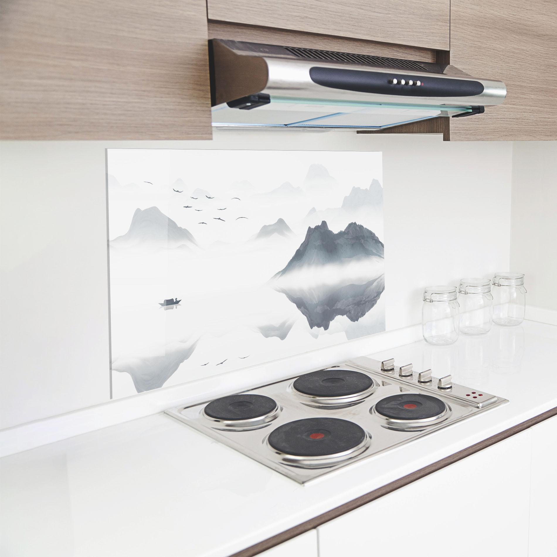 Konyhai üveg hátfal Chinese Style Mountains mockup 8