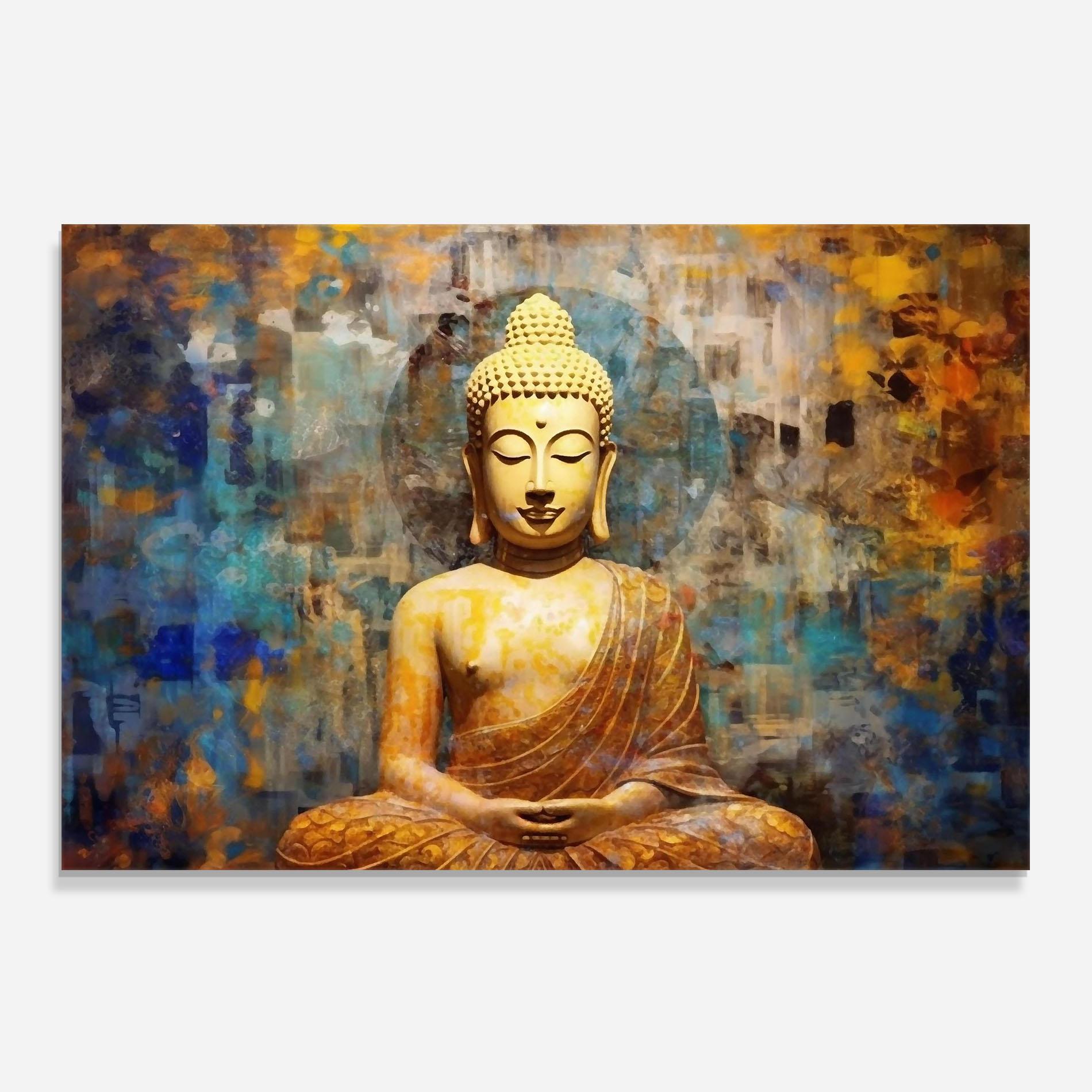 Konyhai üveg hátfal Buddha Blue Gold mockup 0