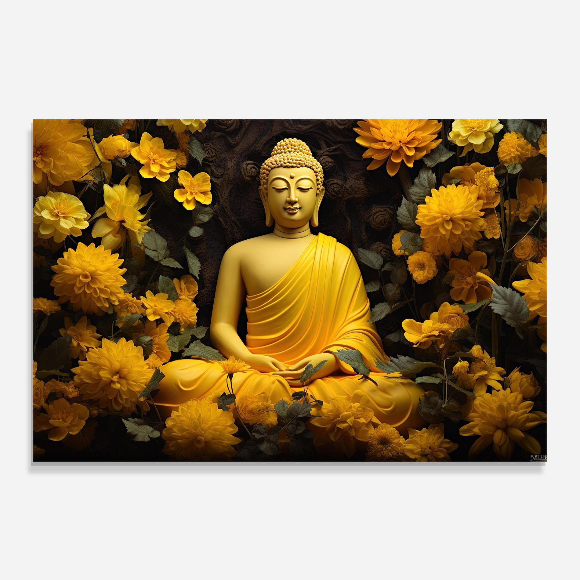 Konyhai üveg hátfal Light Yellow Buddha mockup 0
