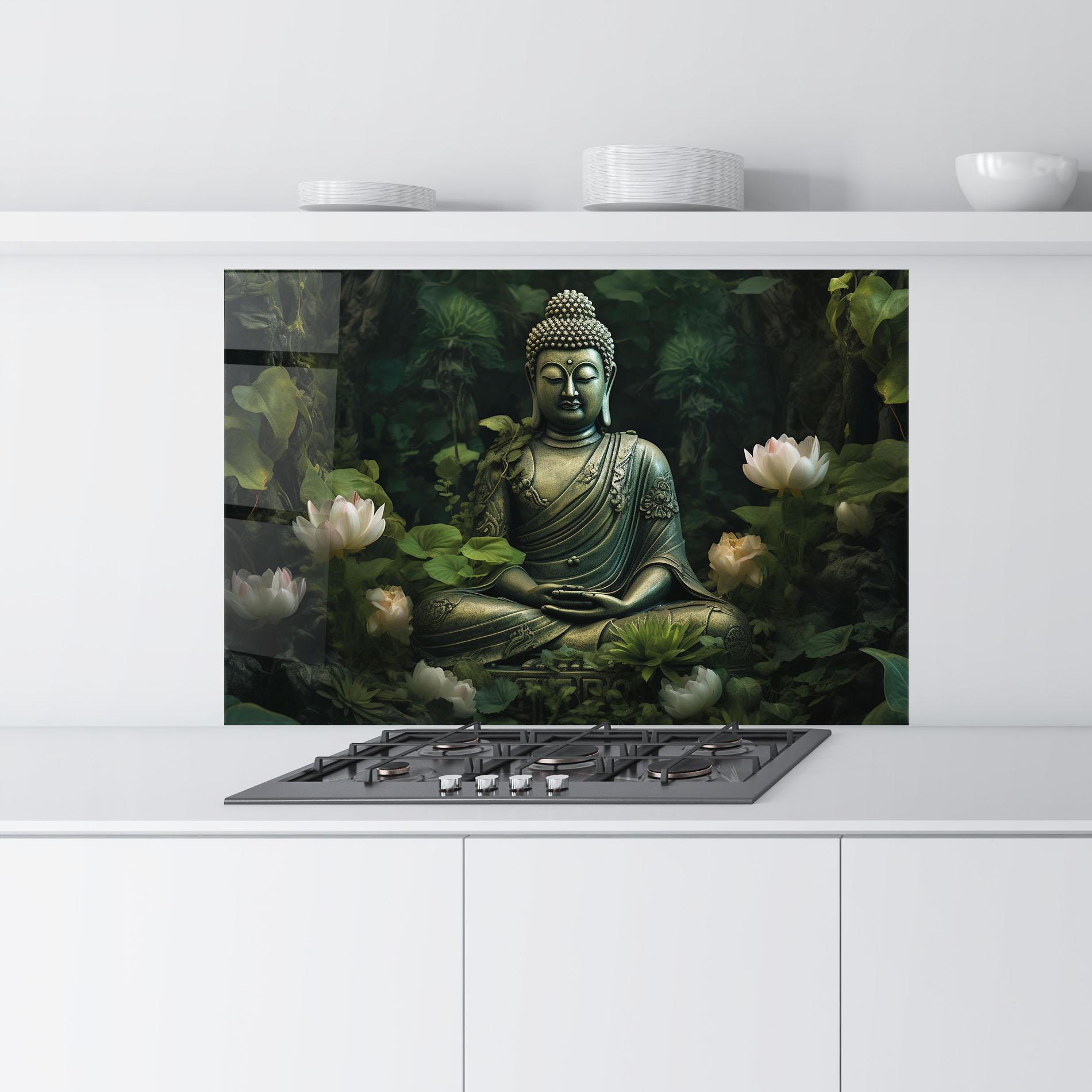 Konyhai üveg hátfal Buddha Lotus Flower mockup 9