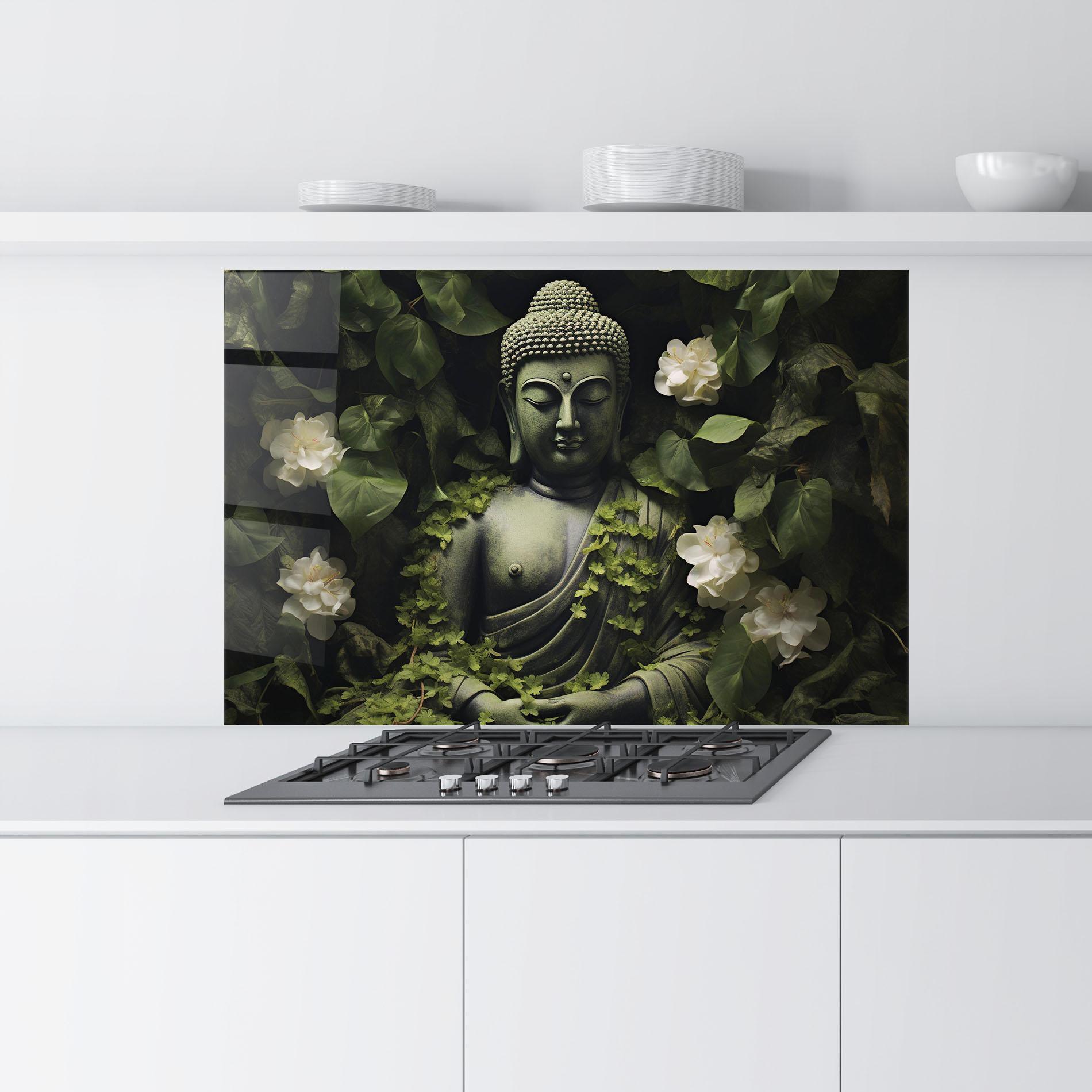 Konyhai üveg hátfal Buddha Lotus Statue mockup 9