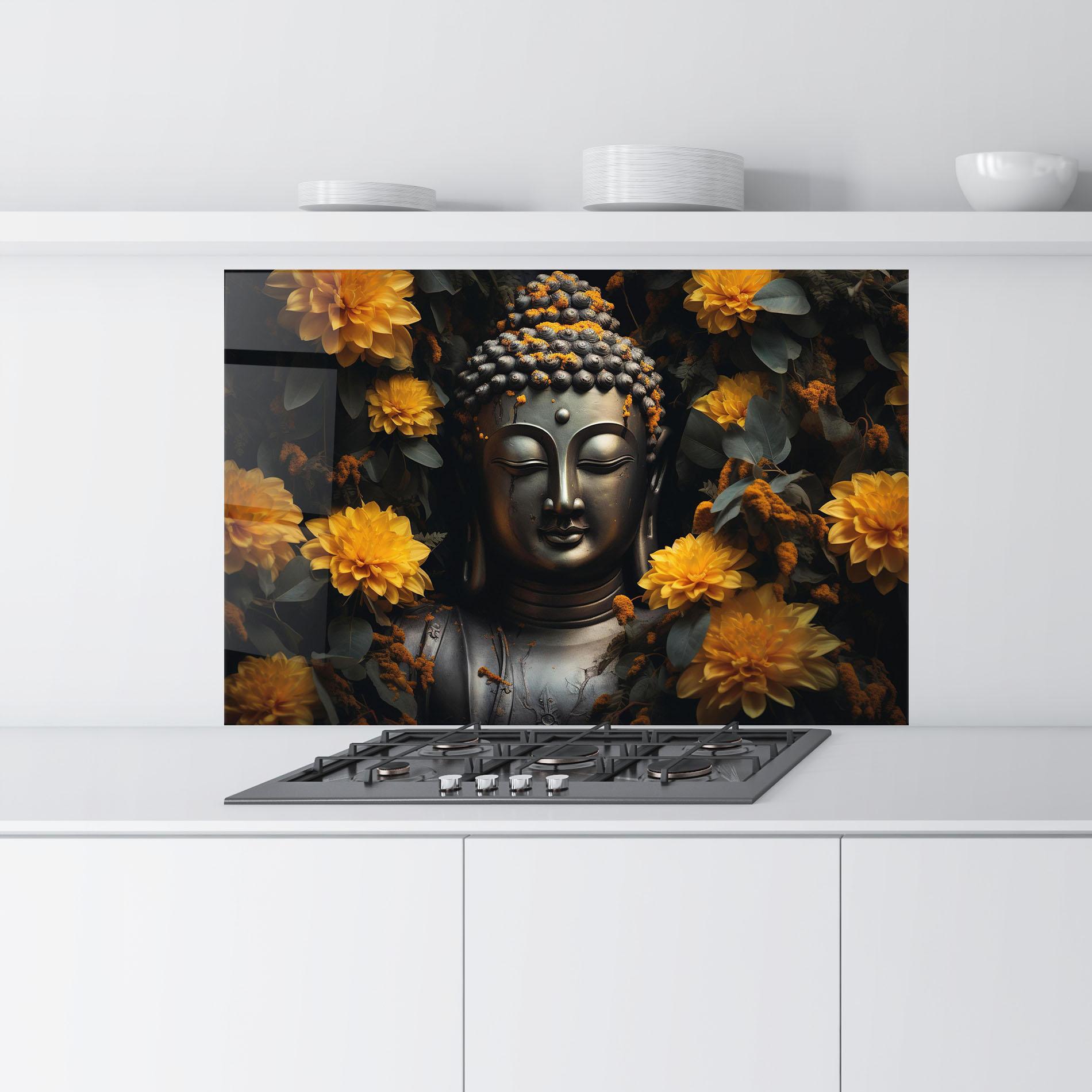 Konyhai üveg hátfal Buddha Peace Statue mockup 9