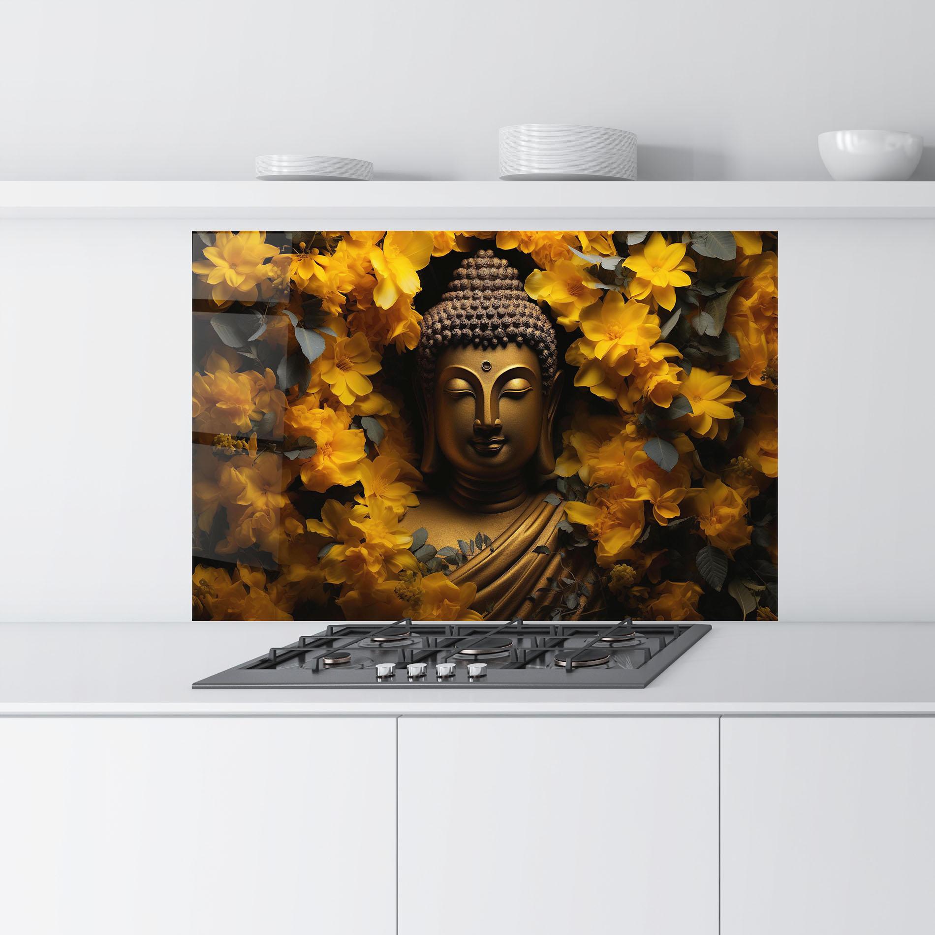 Konyhai üveg hátfal Gold Buddha Meditation mockup 9