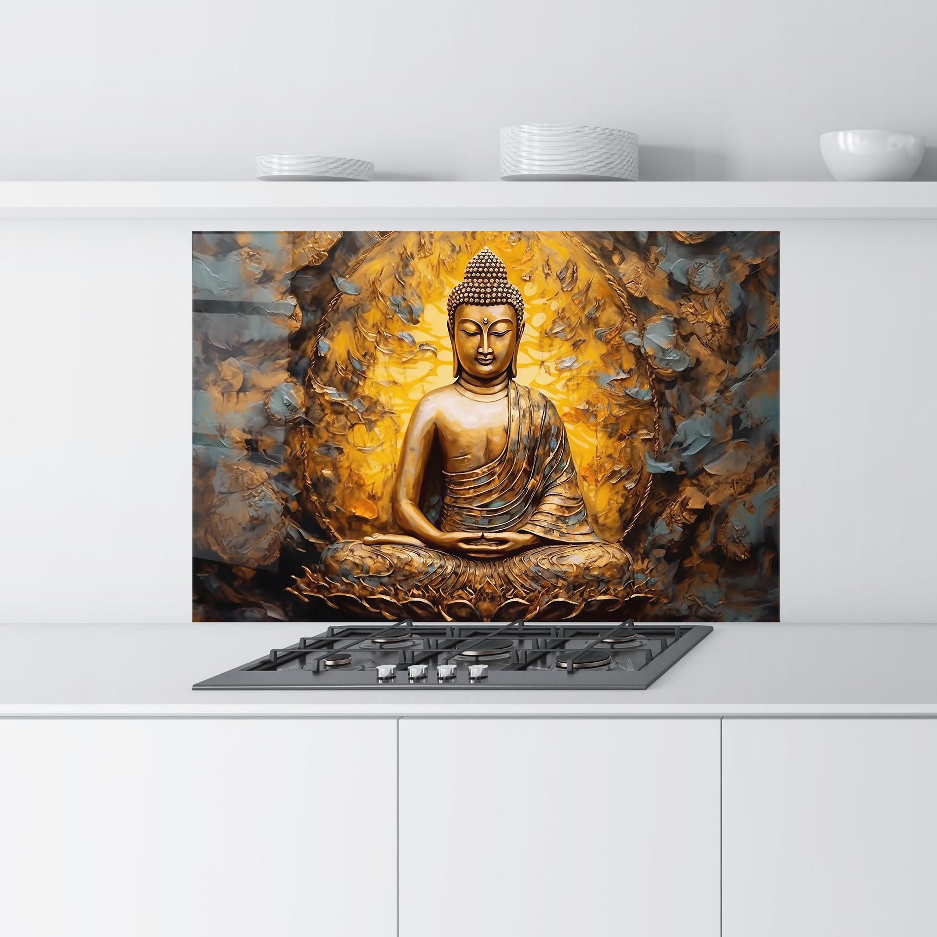 Konyhai üveg hátfal Gold Grey Buddha mockup 9