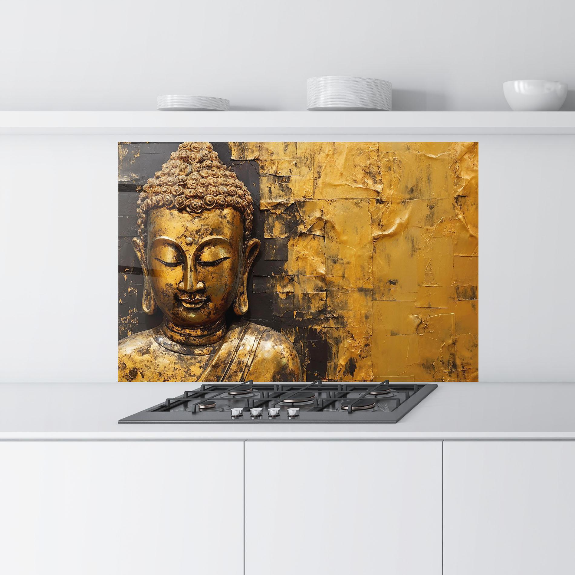 Konyhai üveg hátfal Gold Paint Buddha mockup 9