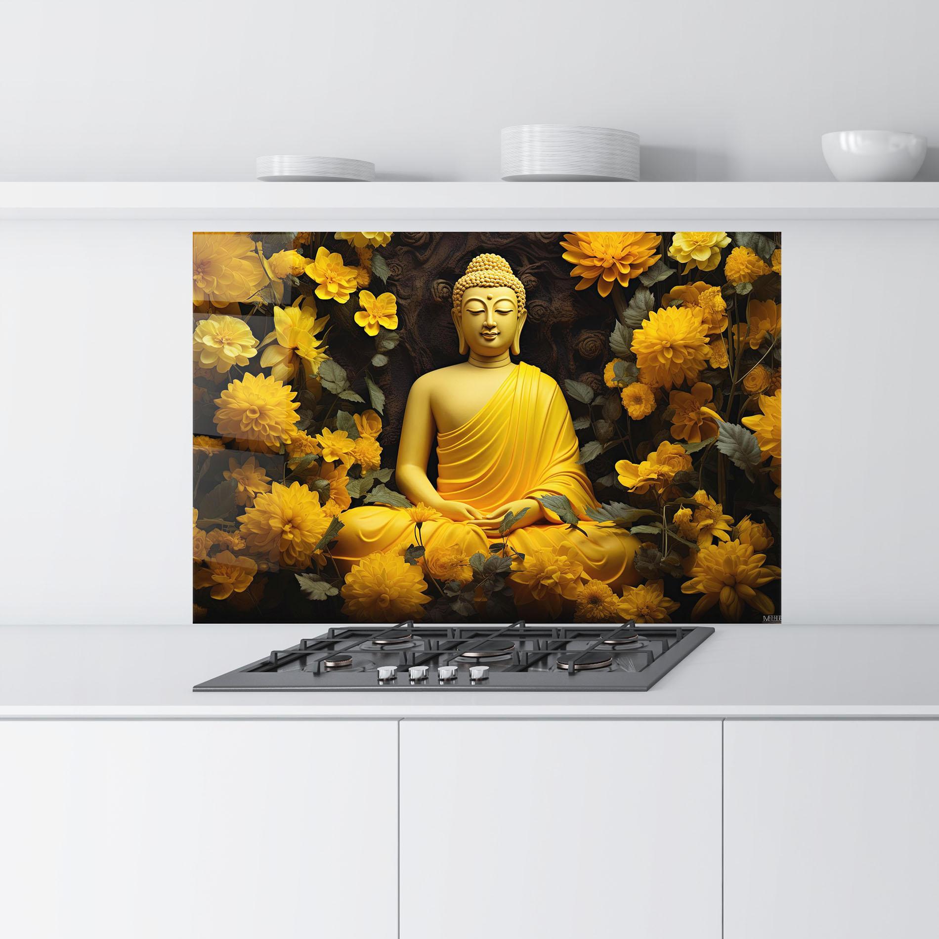 Konyhai üveg hátfal Light Yellow Buddha mockup 9