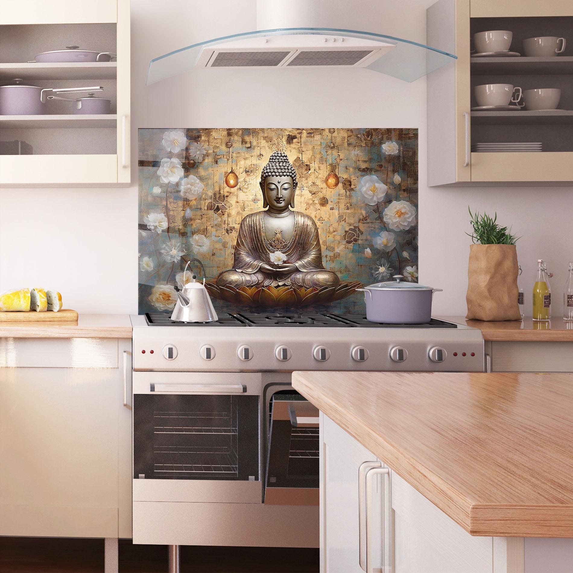 Konyhai üveg hátfal Buddha Meditation Art mockup 1