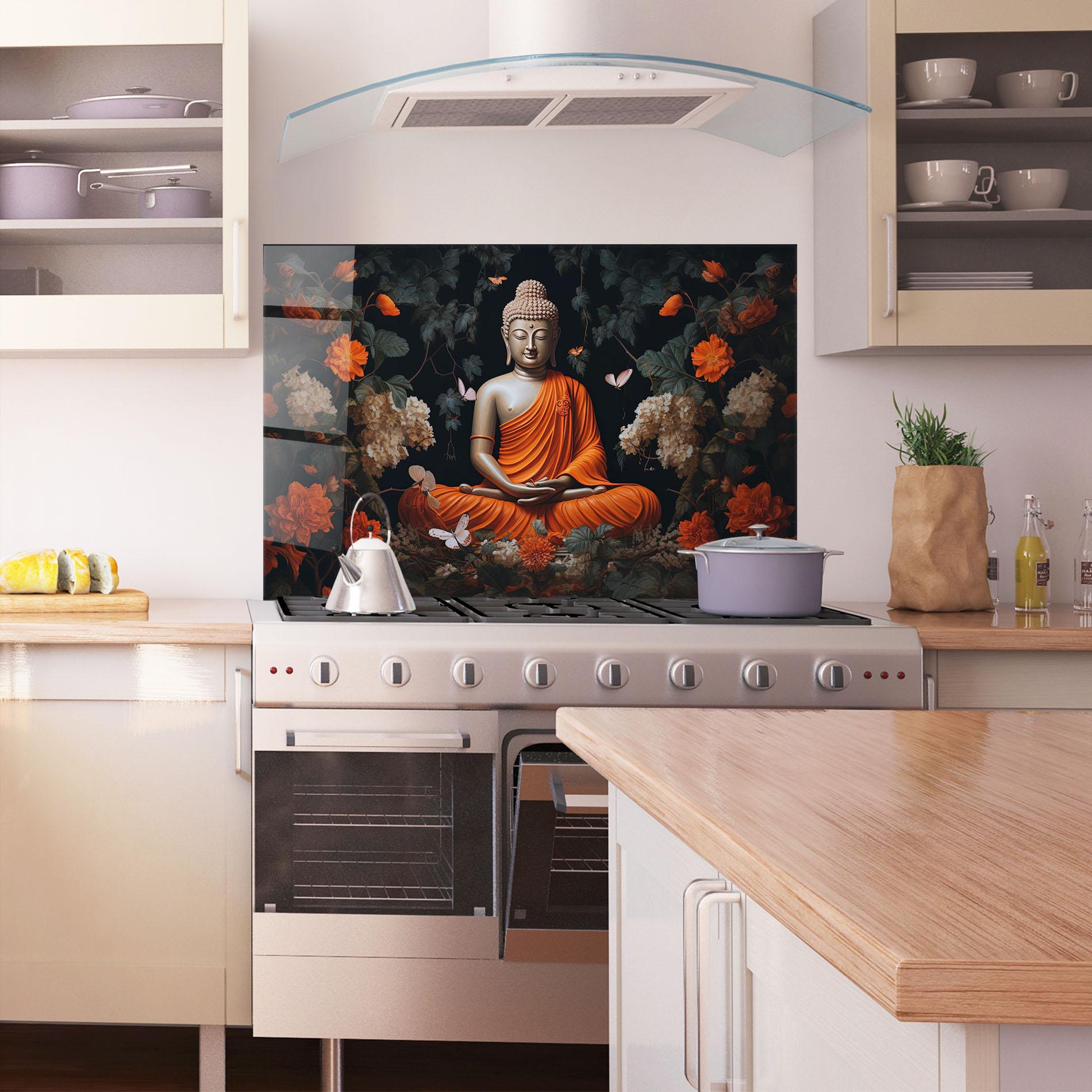 Konyhai üveg hátfal Butterfly Buddha mockup 1