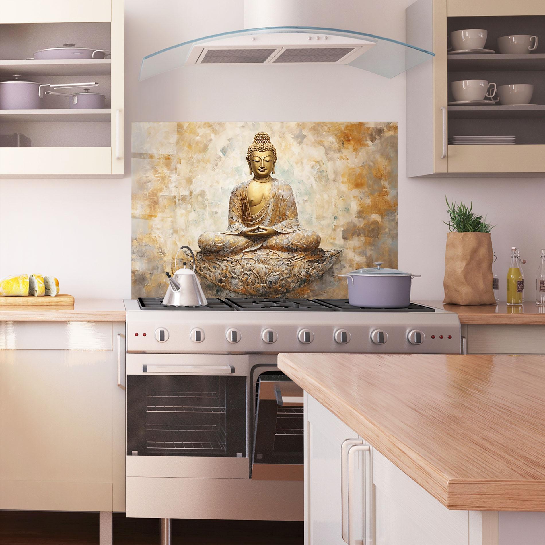 Konyhai üveg hátfal Cream Buddha Art mockup 1