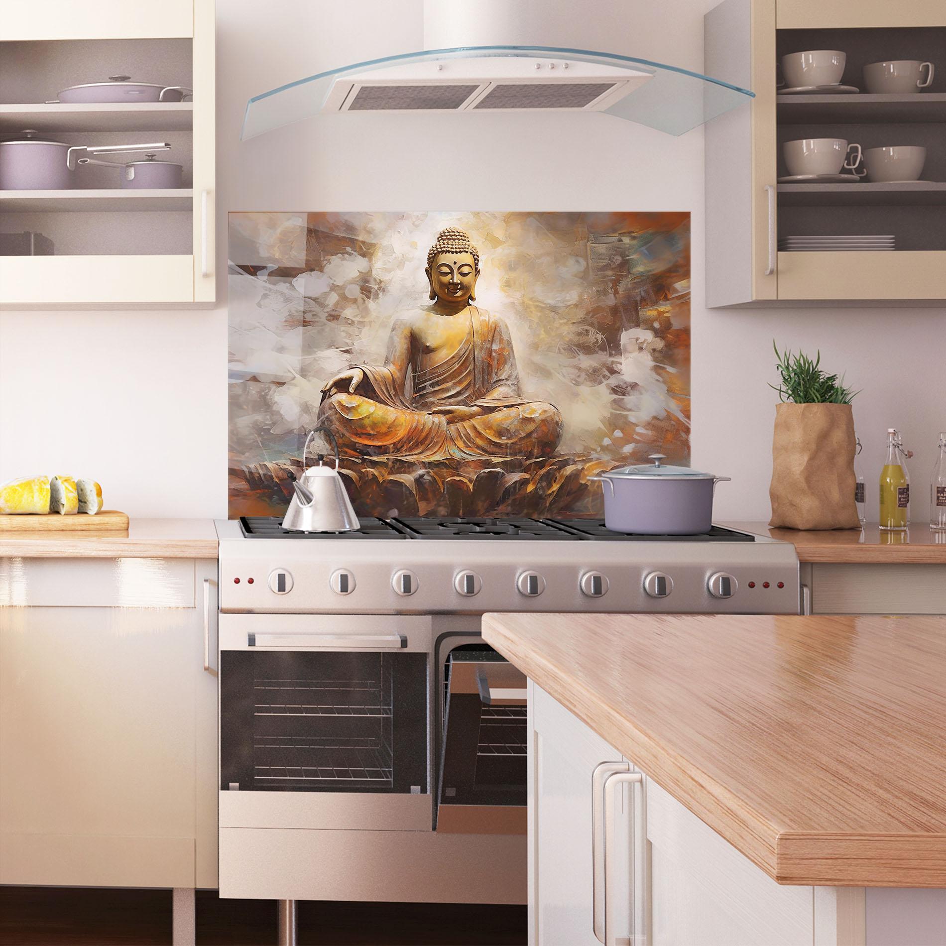 Konyhai üveg hátfal Cream Orange Buddha mockup 1
