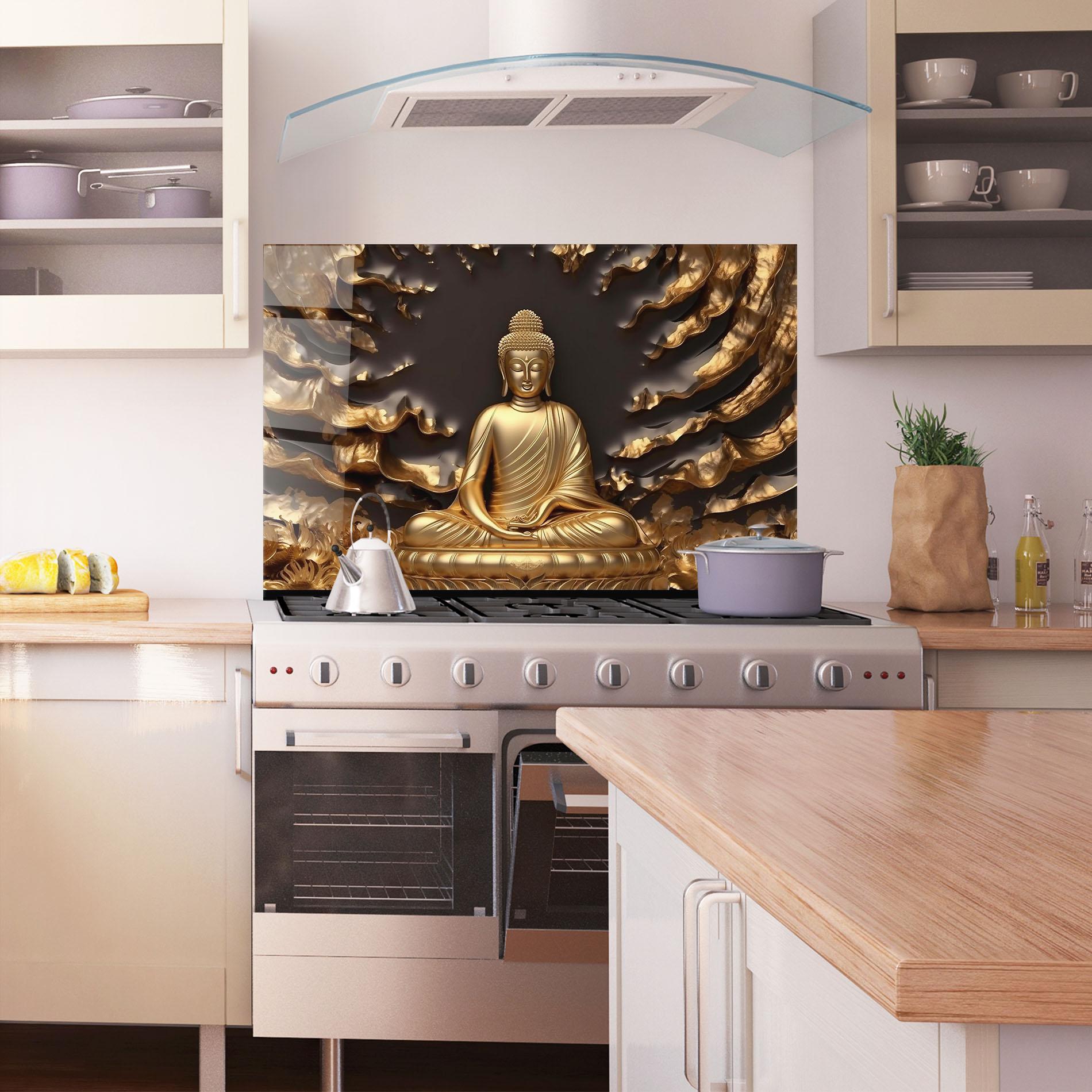 Konyhai üveg hátfal Gold 3d Buddha mockup 1
