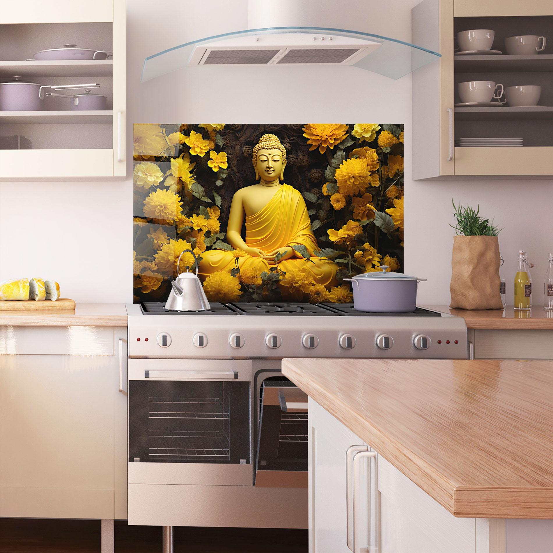 Konyhai üveg hátfal Light Yellow Buddha mockup 1