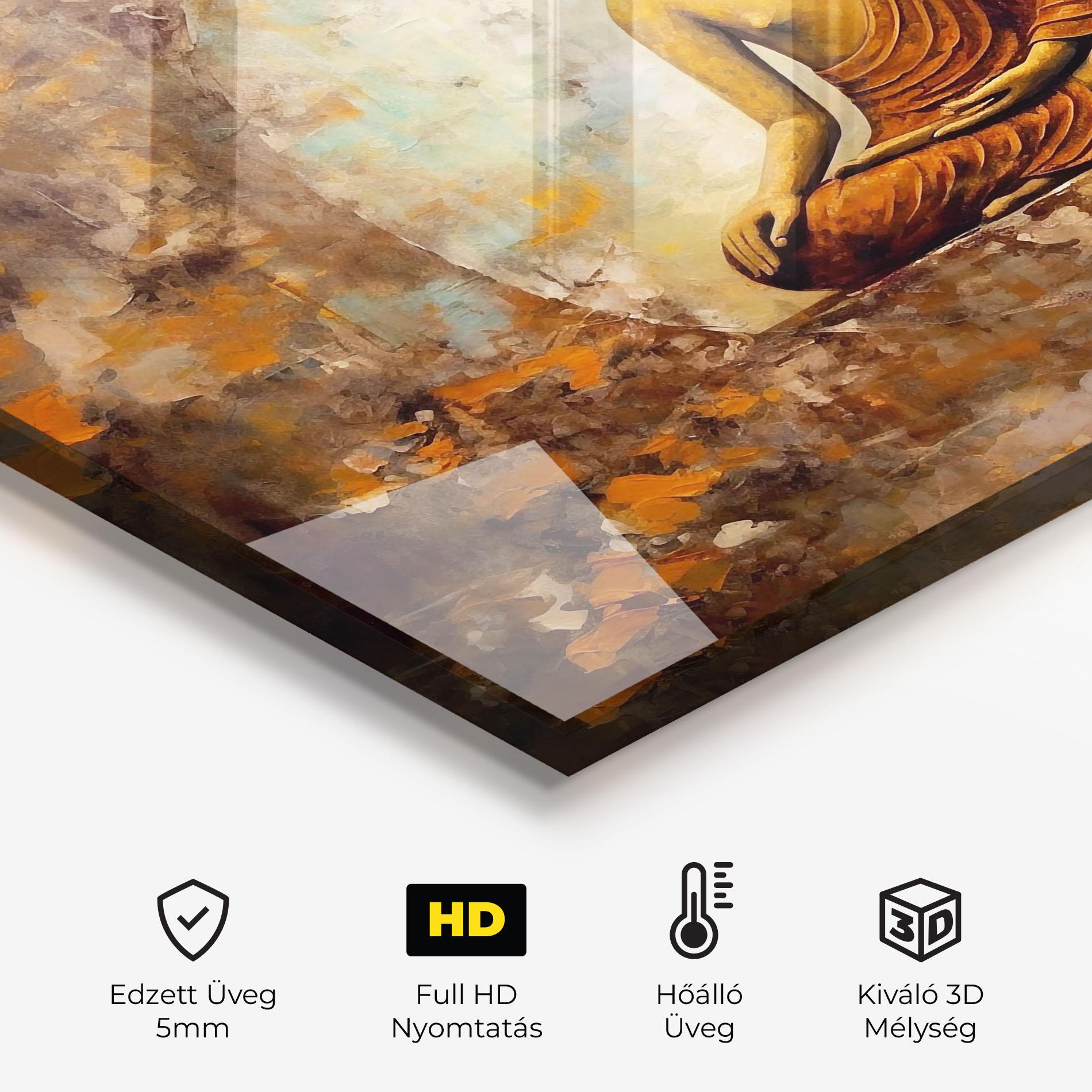 Konyhai üveg hátfal Blue Circle Buddha mockup 2