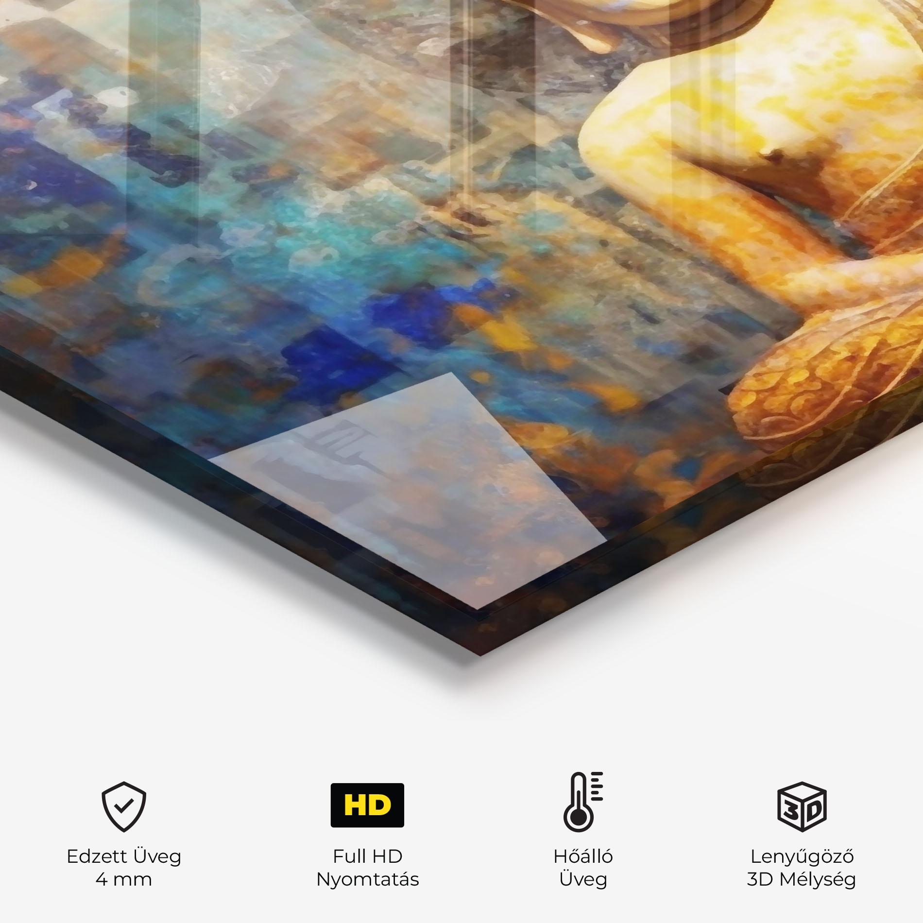 Konyhai üveg hátfal Buddha Blue Gold mockup 2