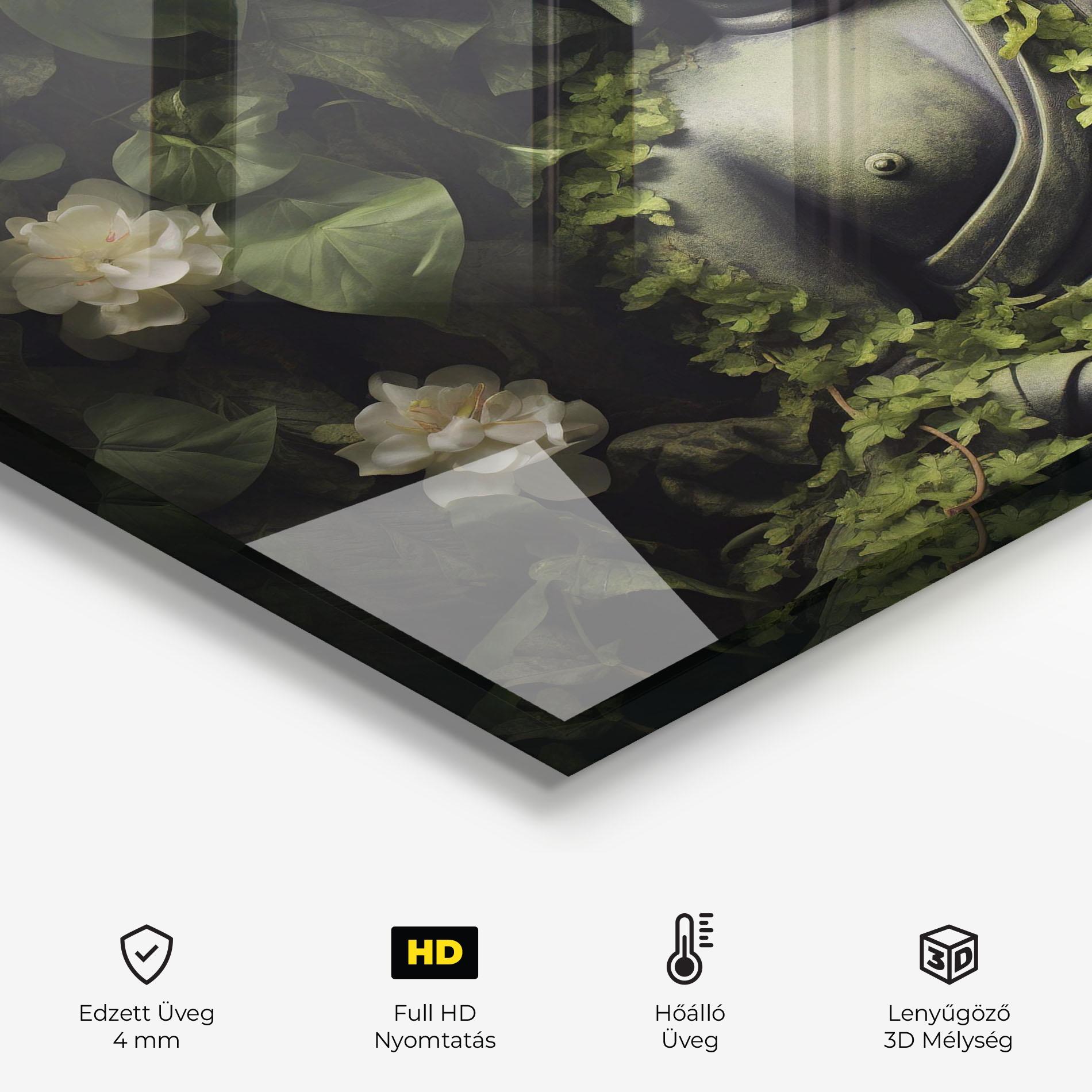 Konyhai üveg hátfal Buddha Lotus Statue mockup 2