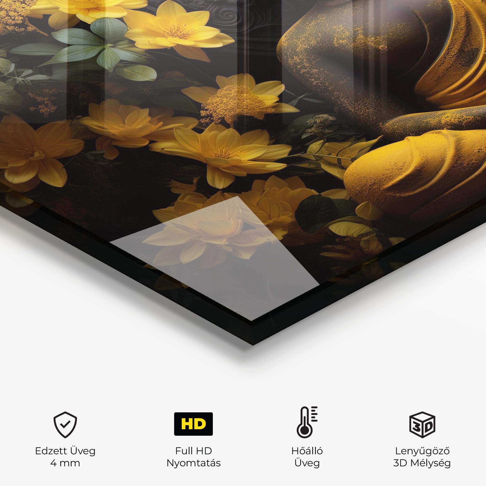 Konyhai üveg hátfal Buddha Yellow Statue mockup 2