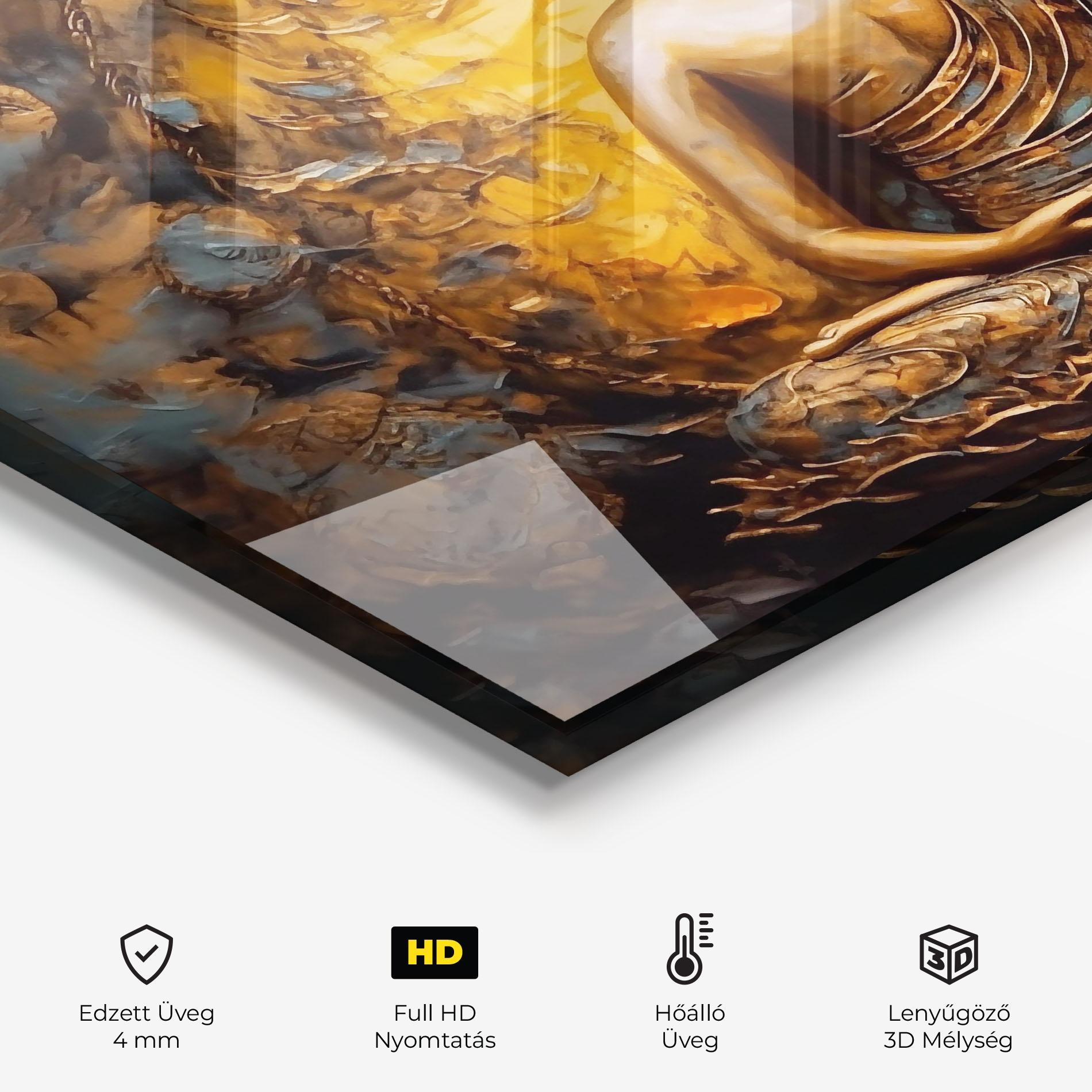 Konyhai üveg hátfal Gold Grey Buddha mockup 2