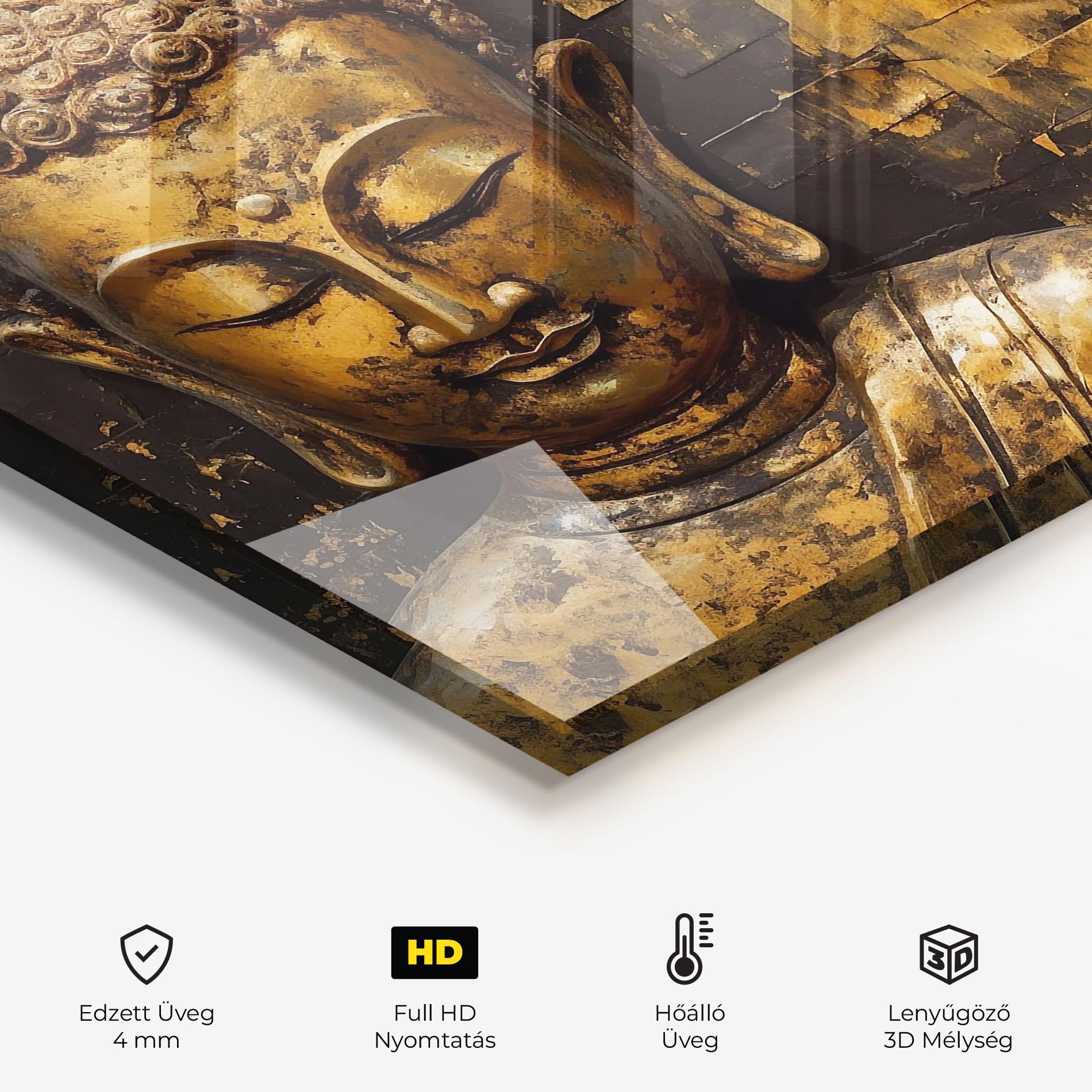 Konyhai üveg hátfal Gold Paint Buddha mockup 2