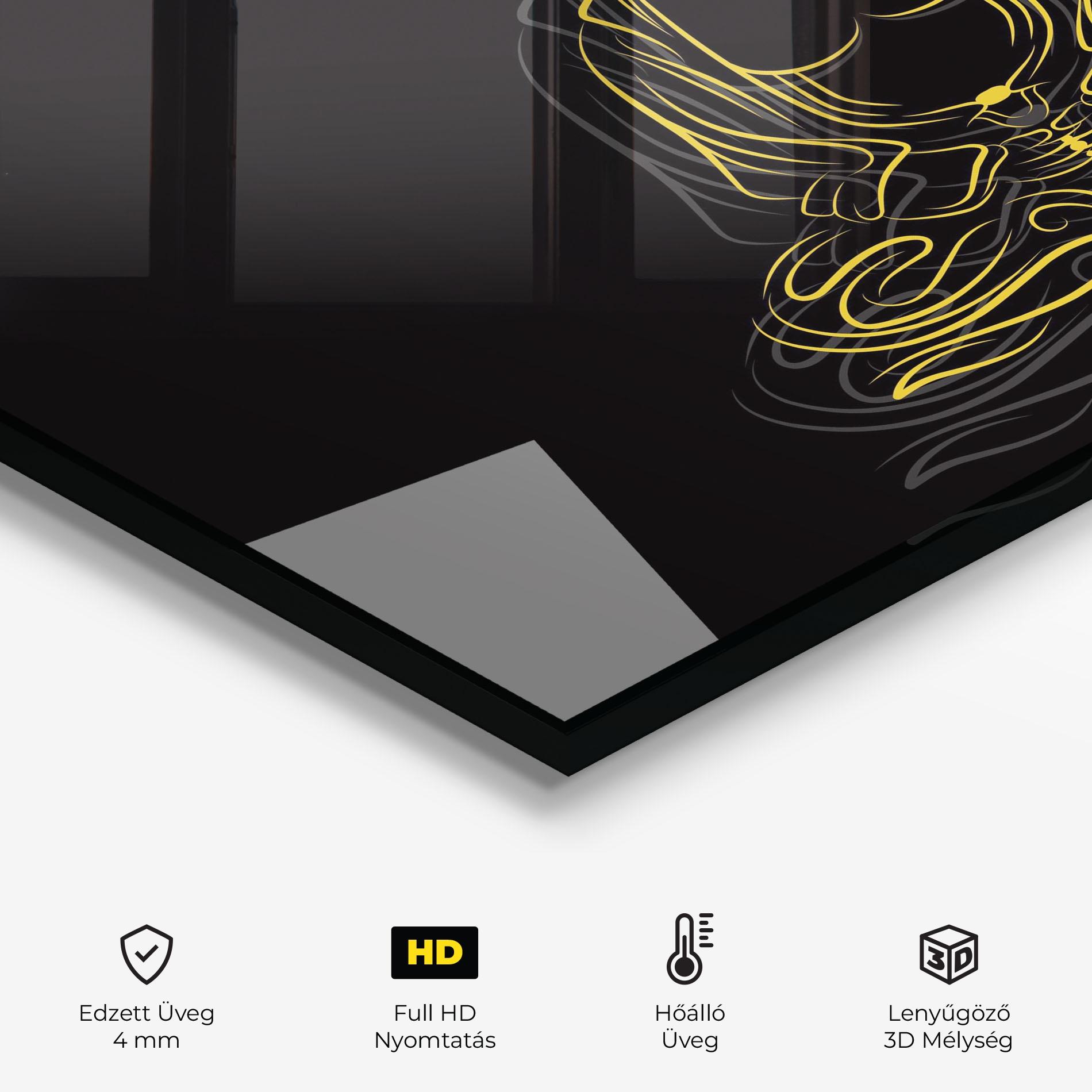 Konyhai üveg hátfal Grey Yellow Buddha mockup 2