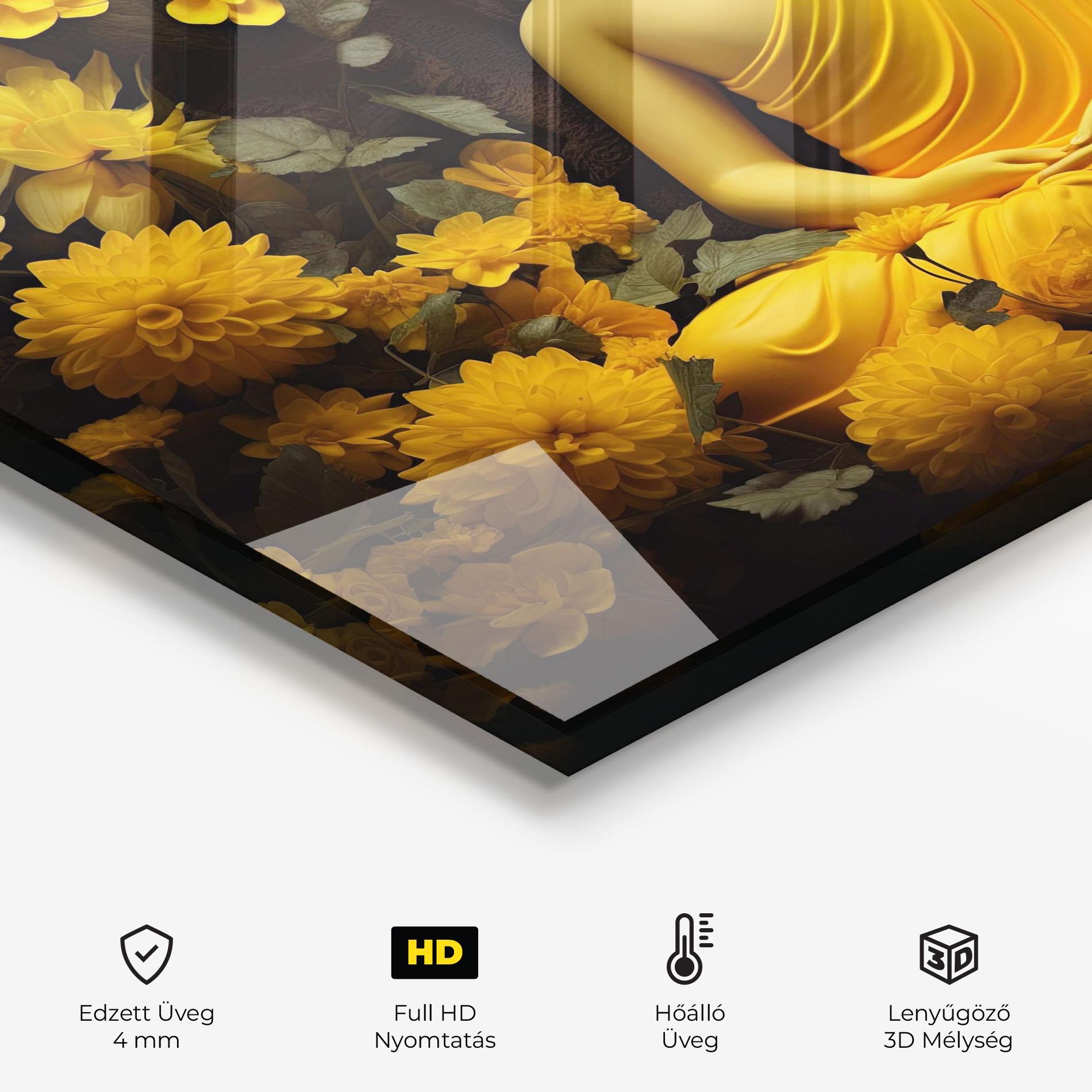 Konyhai üveg hátfal Light Yellow Buddha mockup 2
