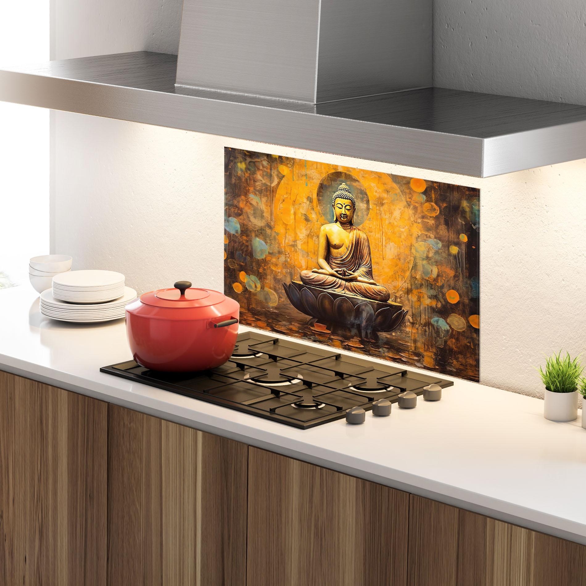 Konyhai üveg hátfal Buddha Floating Art mockup 4