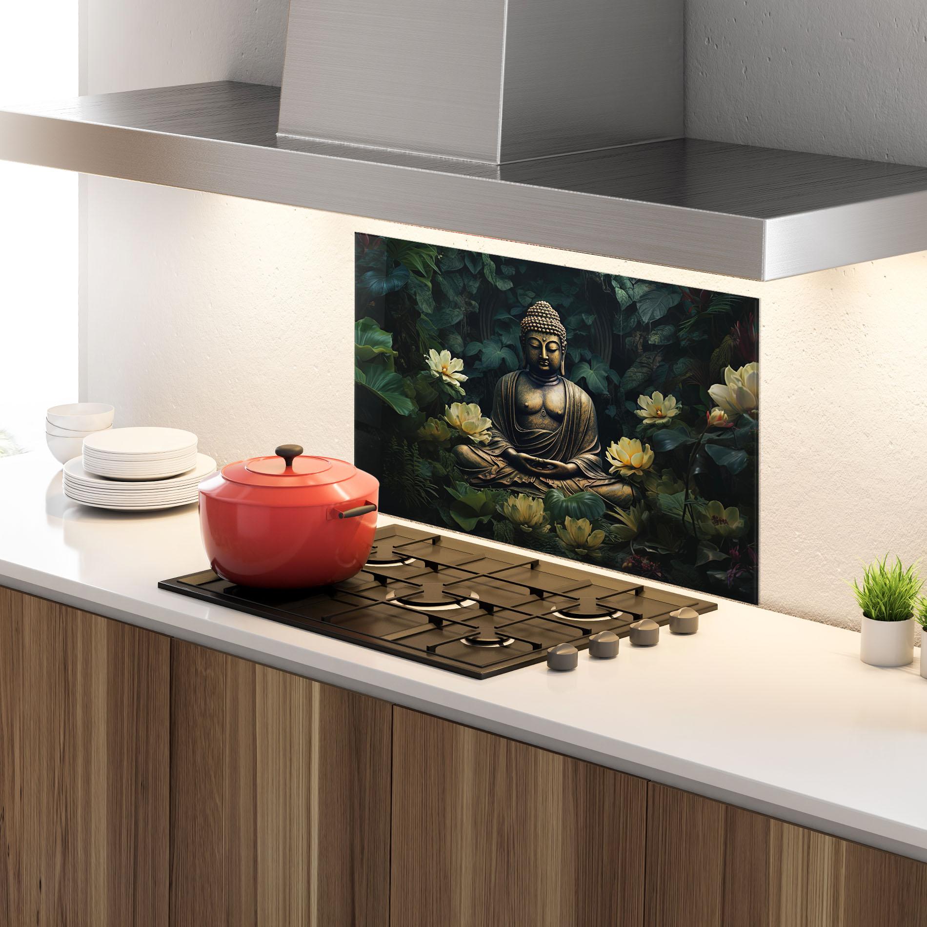 Konyhai üveg hátfal Calm Buddha Art mockup 4