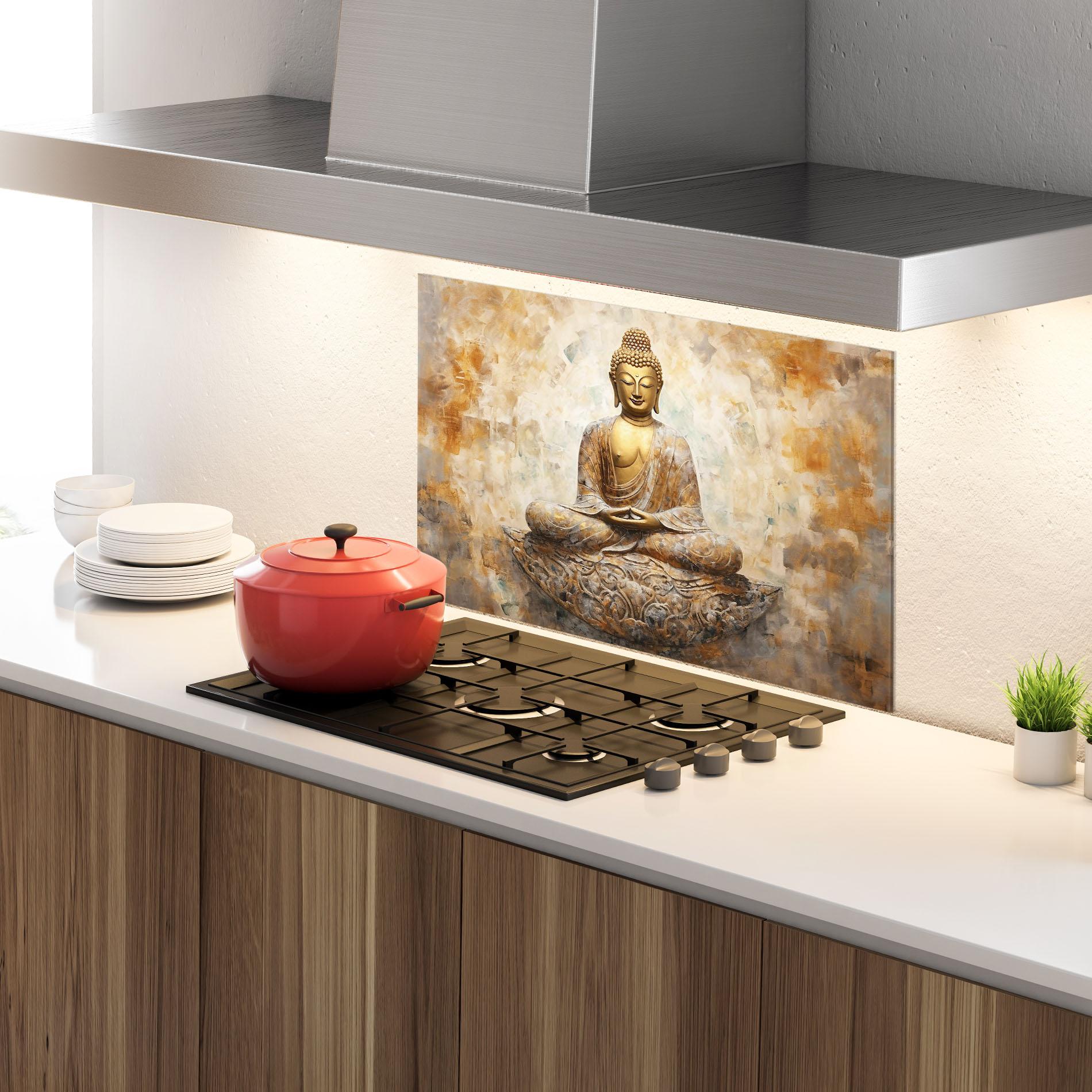 Konyhai üveg hátfal Cream Buddha Art mockup 4