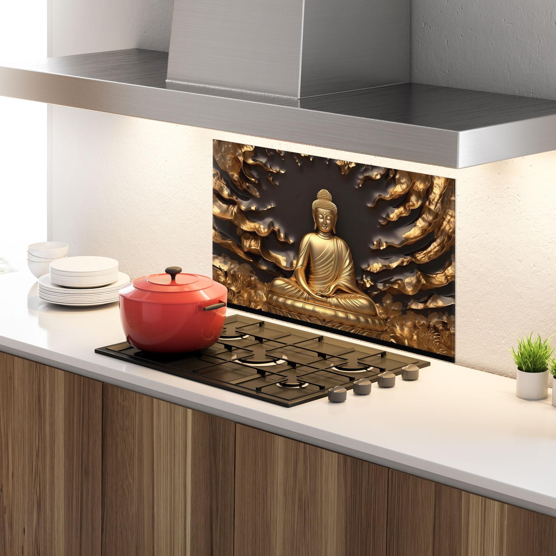 Konyhai üveg hátfal Gold 3d Buddha mockup 4