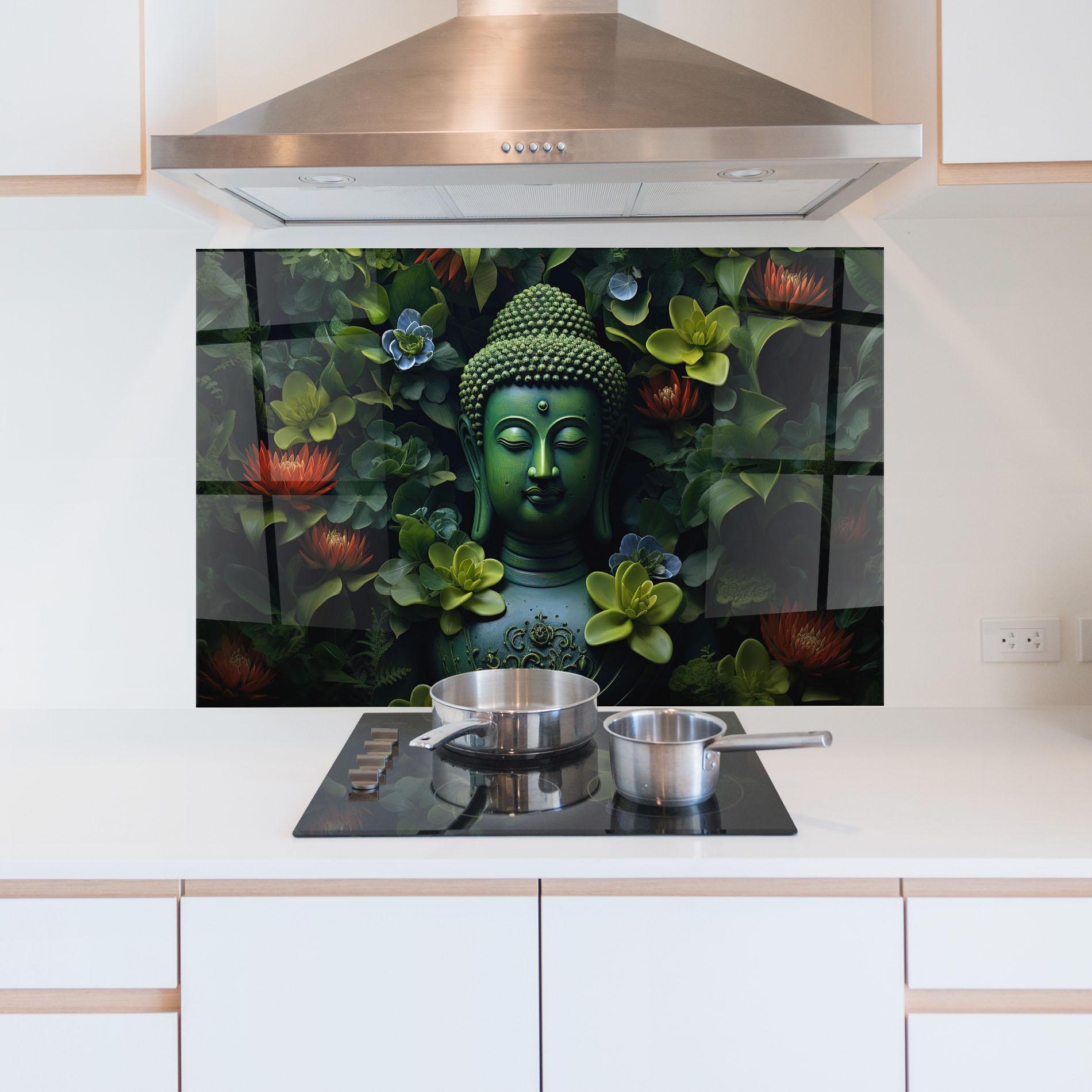 Konyhai üveg hátfal Blue Light Buddha mockup 5