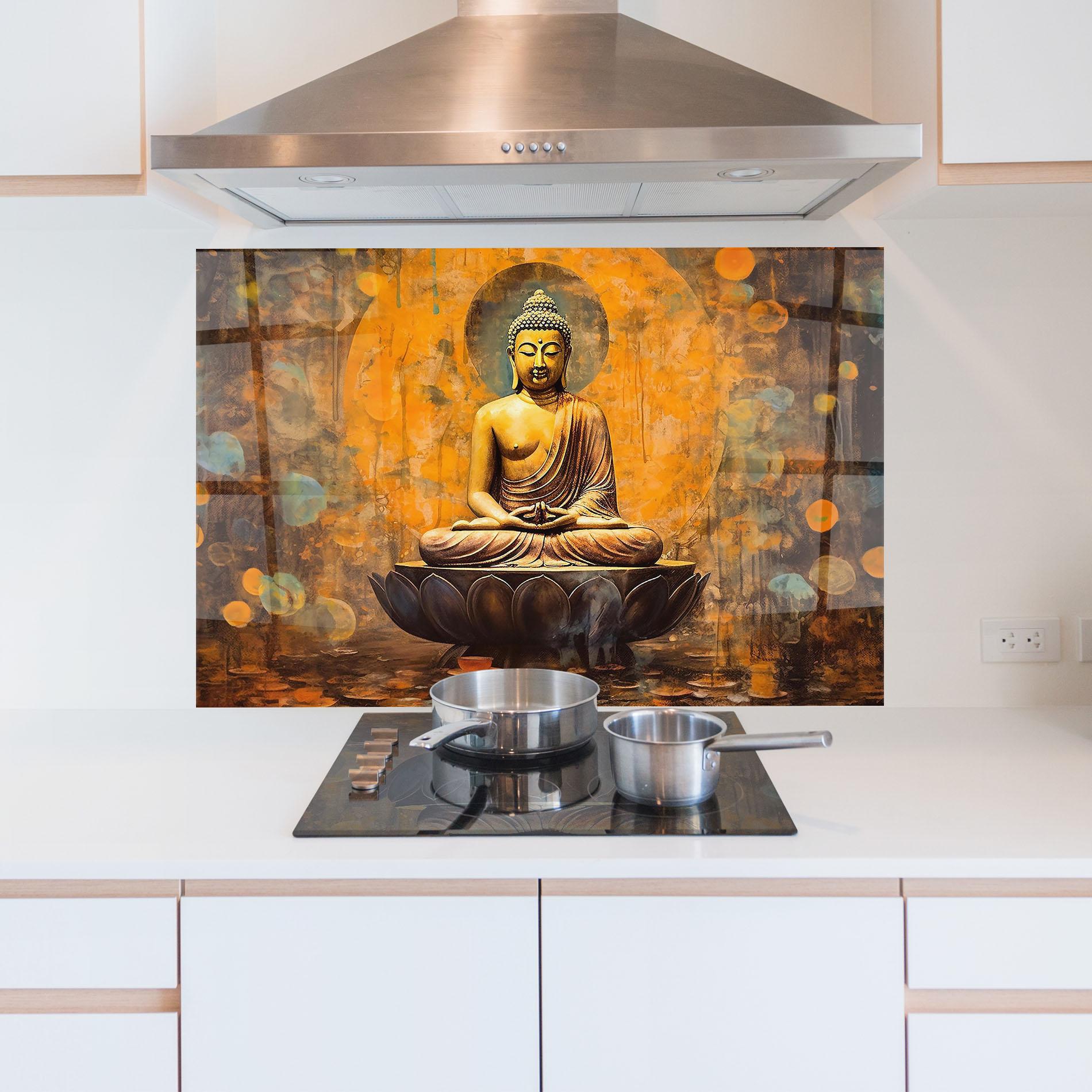 Konyhai üveg hátfal Buddha Floating Art mockup 5