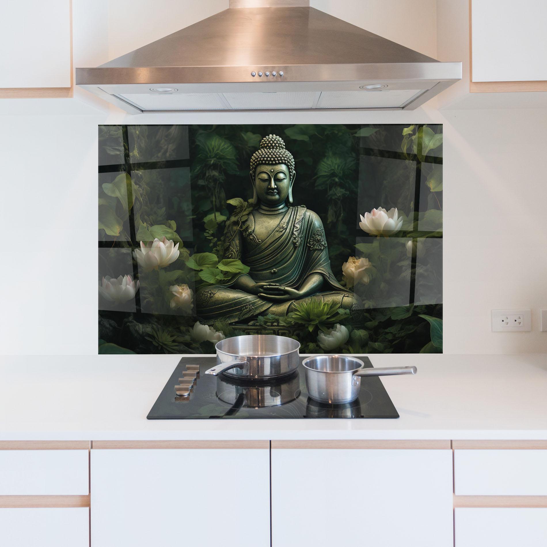 Konyhai üveg hátfal Buddha Lotus Flower mockup 5