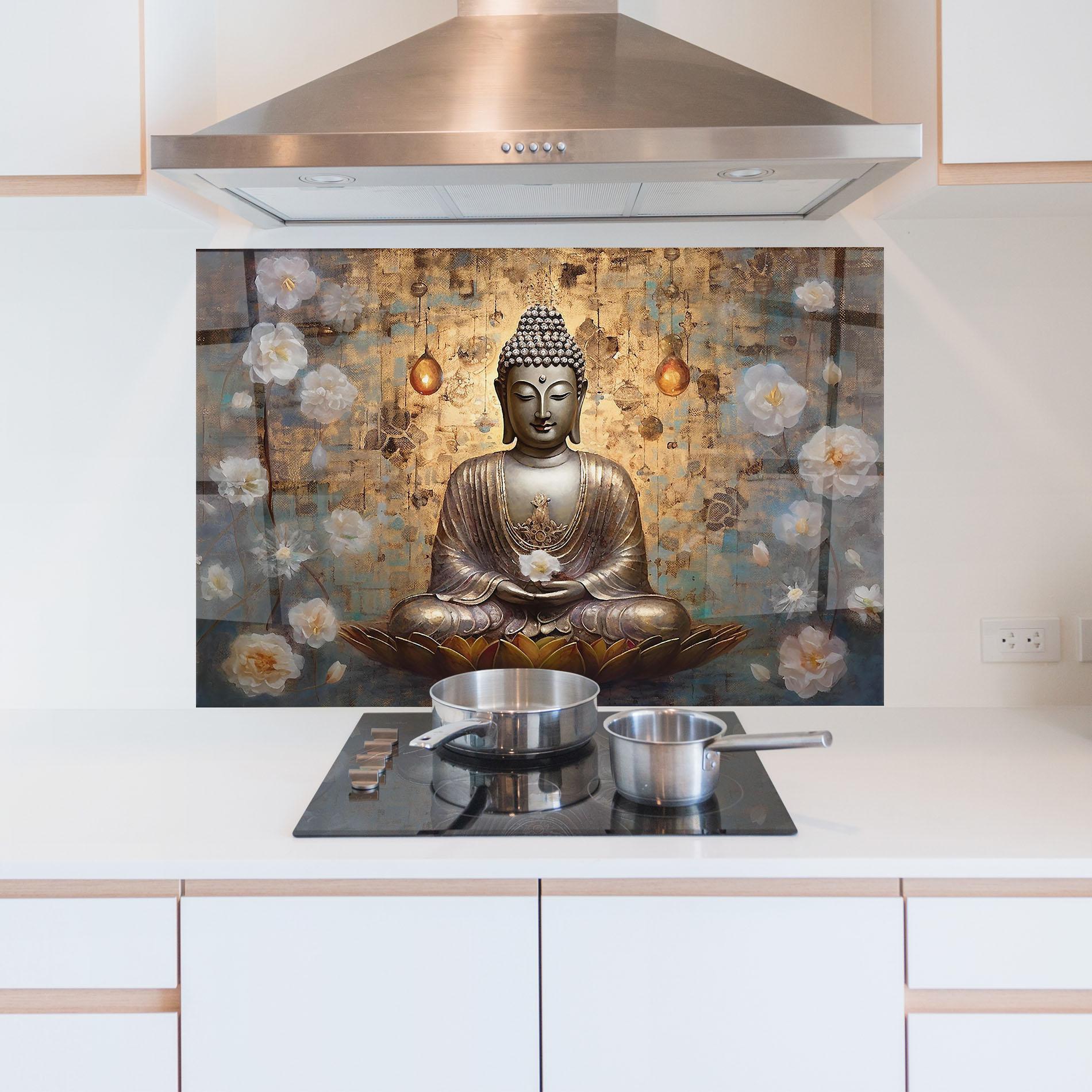 Konyhai üveg hátfal Buddha Meditation Art mockup 5