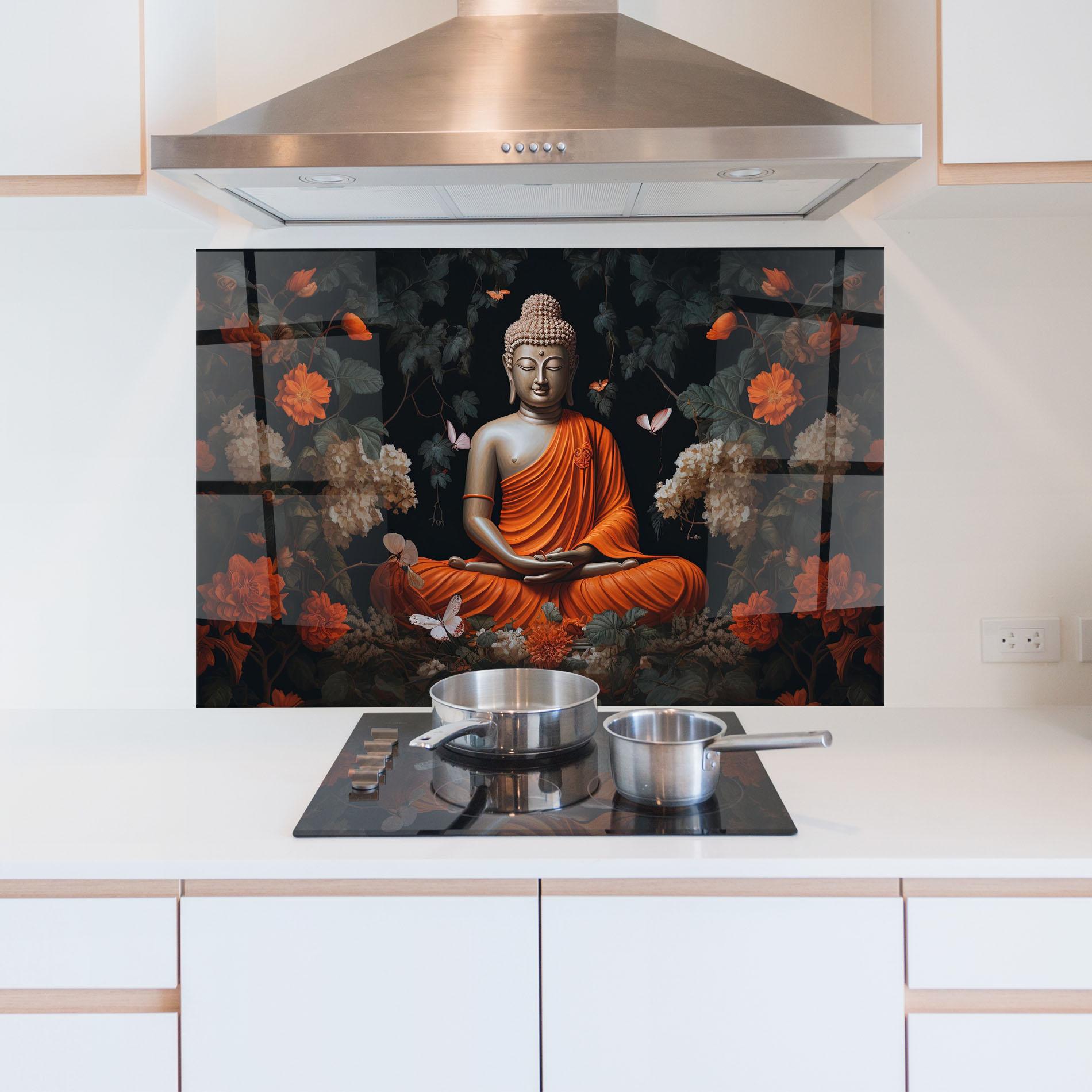 Konyhai üveg hátfal Butterfly Buddha mockup 5