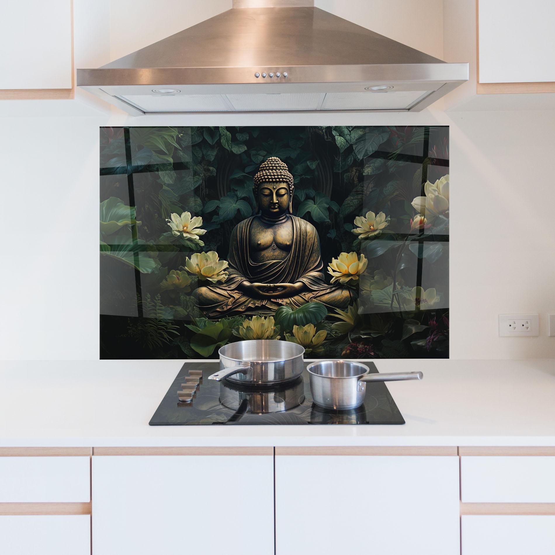 Konyhai üveg hátfal Calm Buddha Art mockup 5
