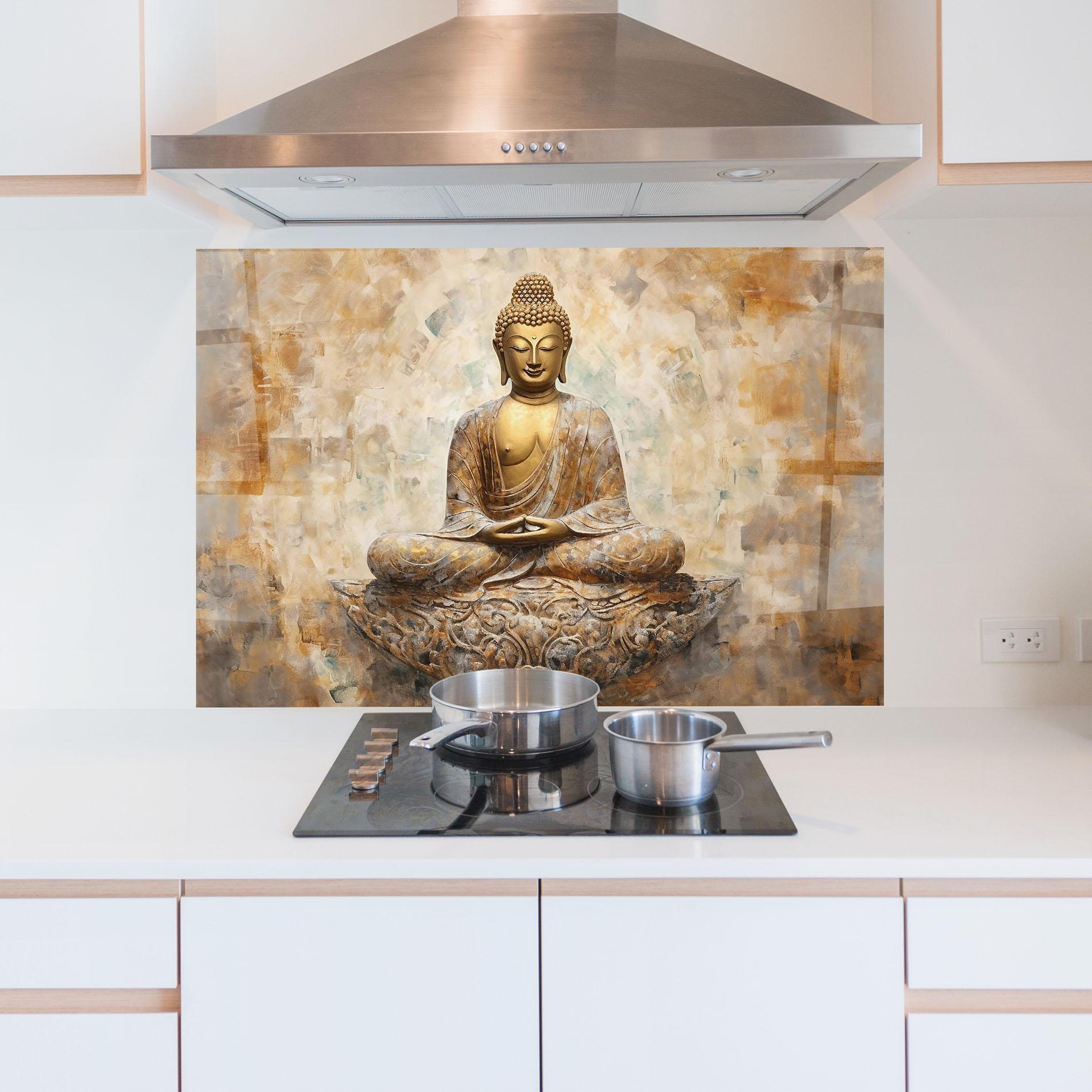 Konyhai üveg hátfal Cream Buddha Art mockup 5