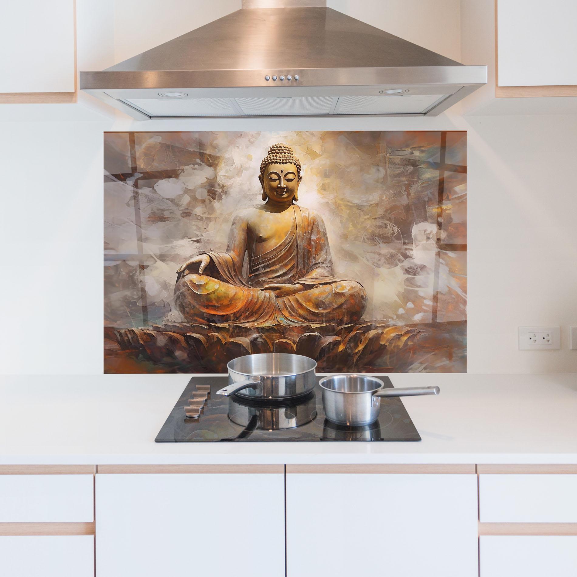 Konyhai üveg hátfal Cream Orange Buddha mockup 5