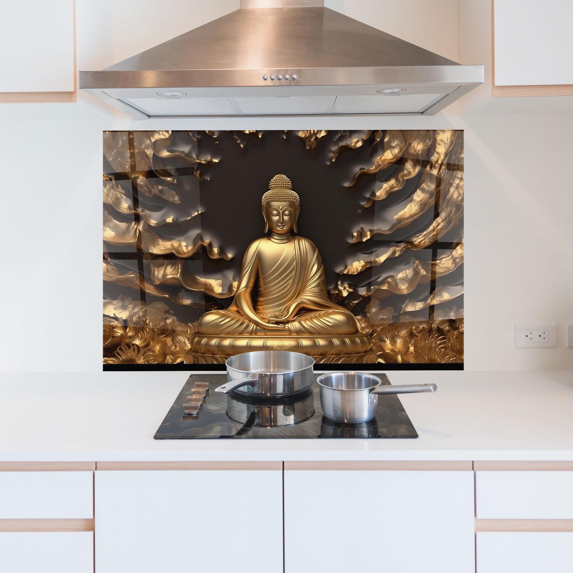 Konyhai üveg hátfal Gold 3d Buddha mockup 5