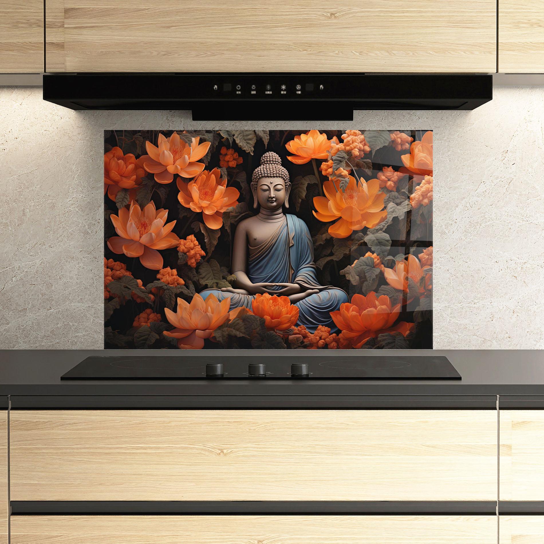 Konyhai üveg hátfal Big Flower Buddha mockup 3