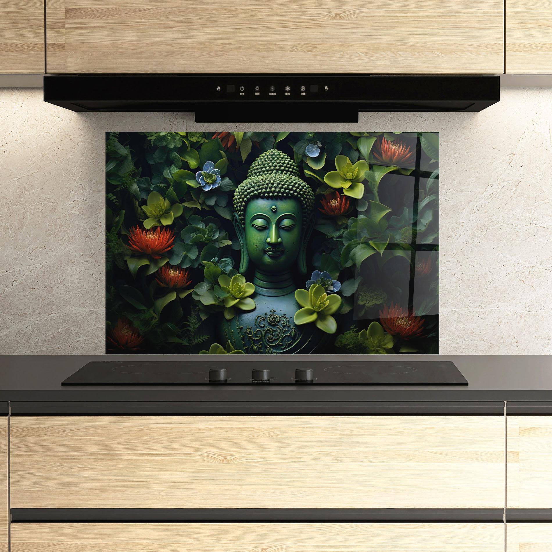 Konyhai üveg hátfal Blue Light Buddha mockup 3