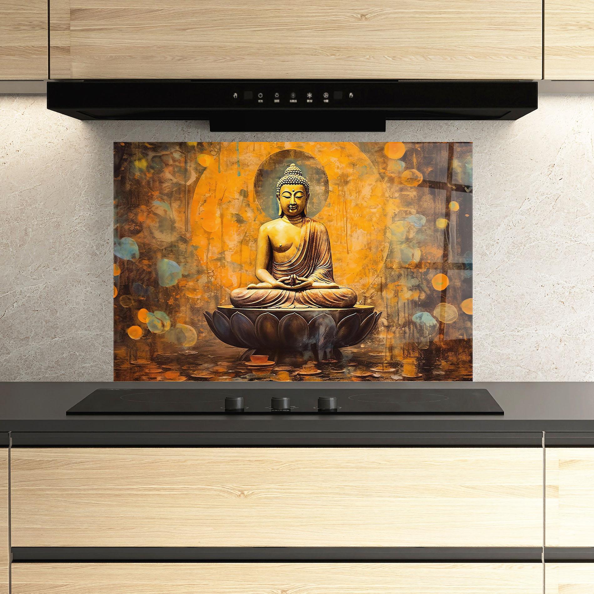 Konyhai üveg hátfal Buddha Floating Art mockup 3
