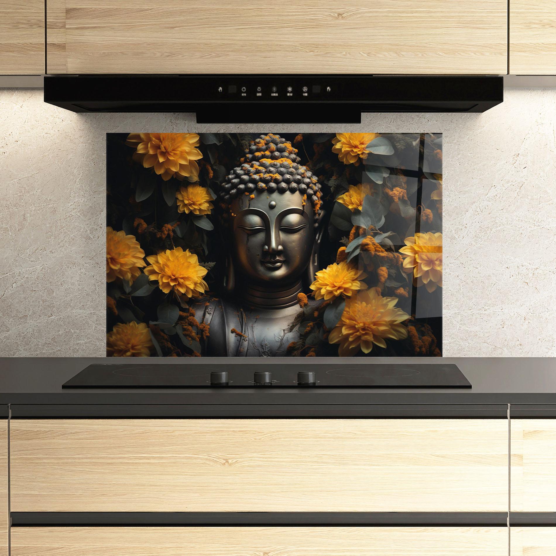 Konyhai üveg hátfal Buddha Peace Statue mockup 3
