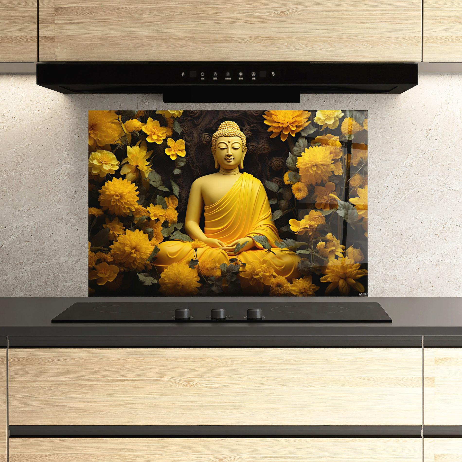 Konyhai üveg hátfal Light Yellow Buddha mockup 3