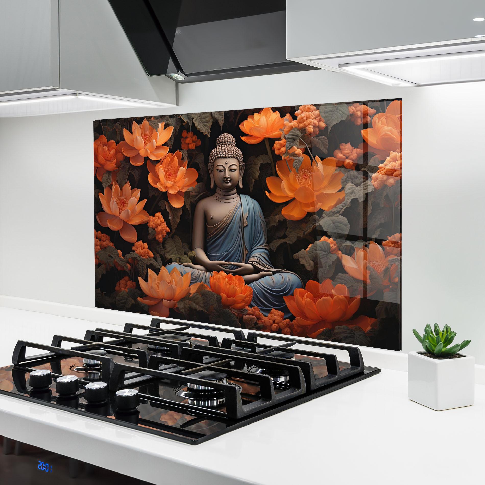 Konyhai üveg hátfal Big Flower Buddha mockup 6