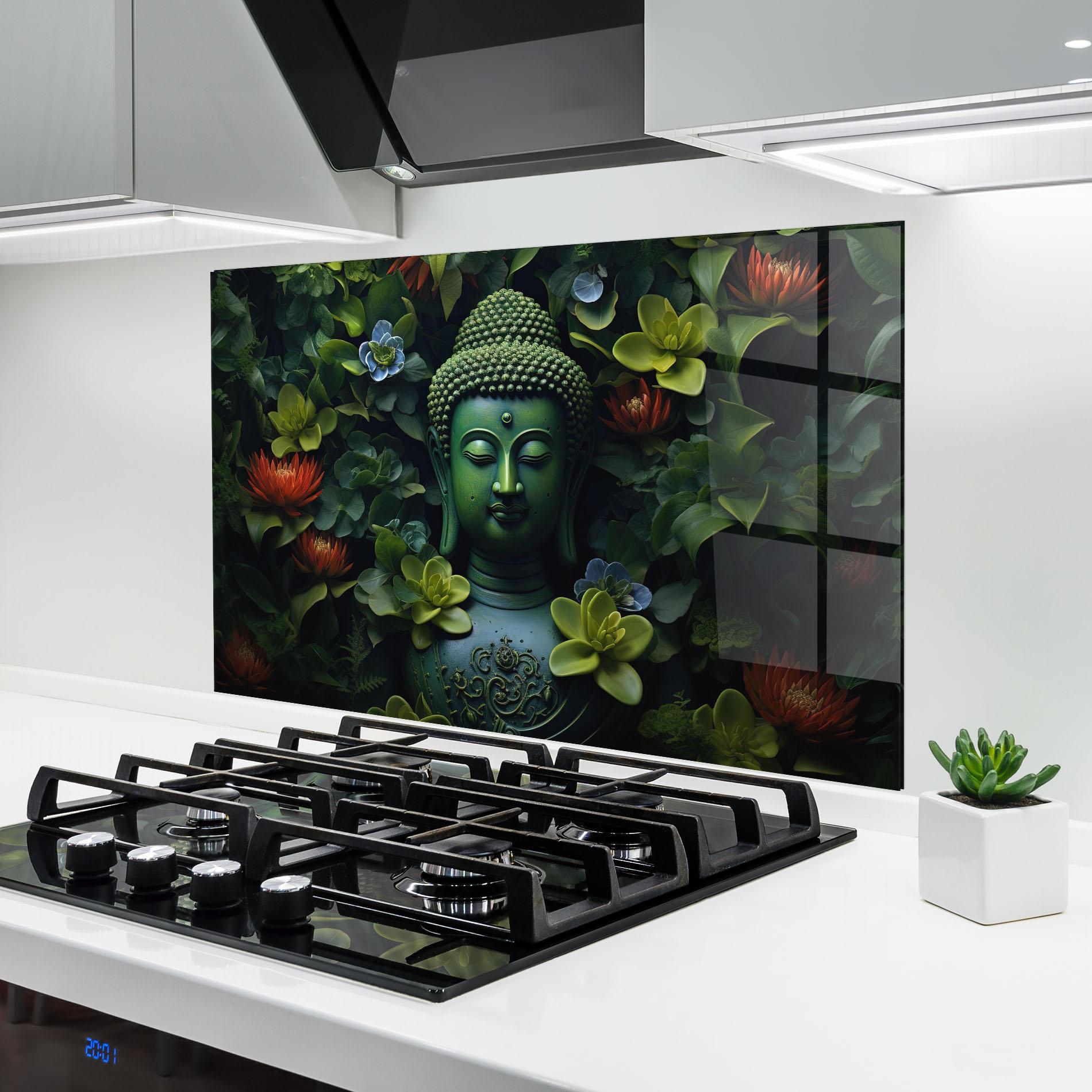 Konyhai üveg hátfal Blue Light Buddha mockup 6