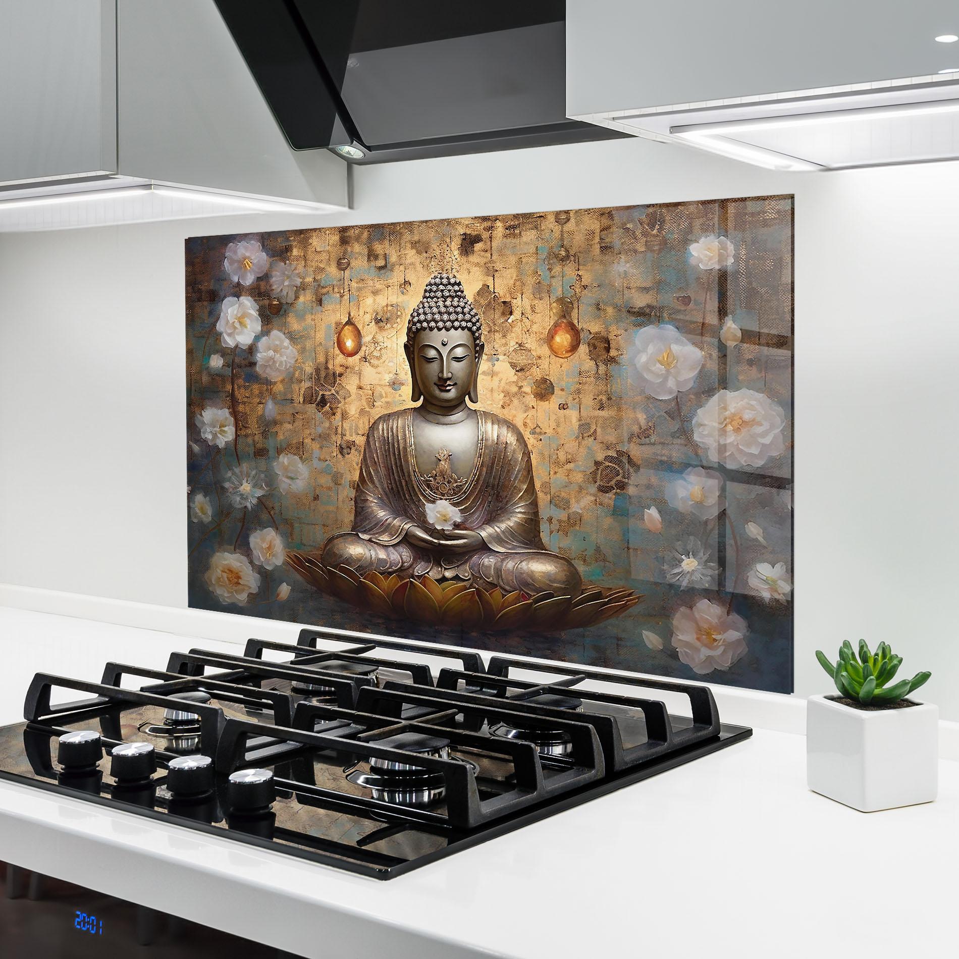 Konyhai üveg hátfal Buddha Meditation Art mockup 6