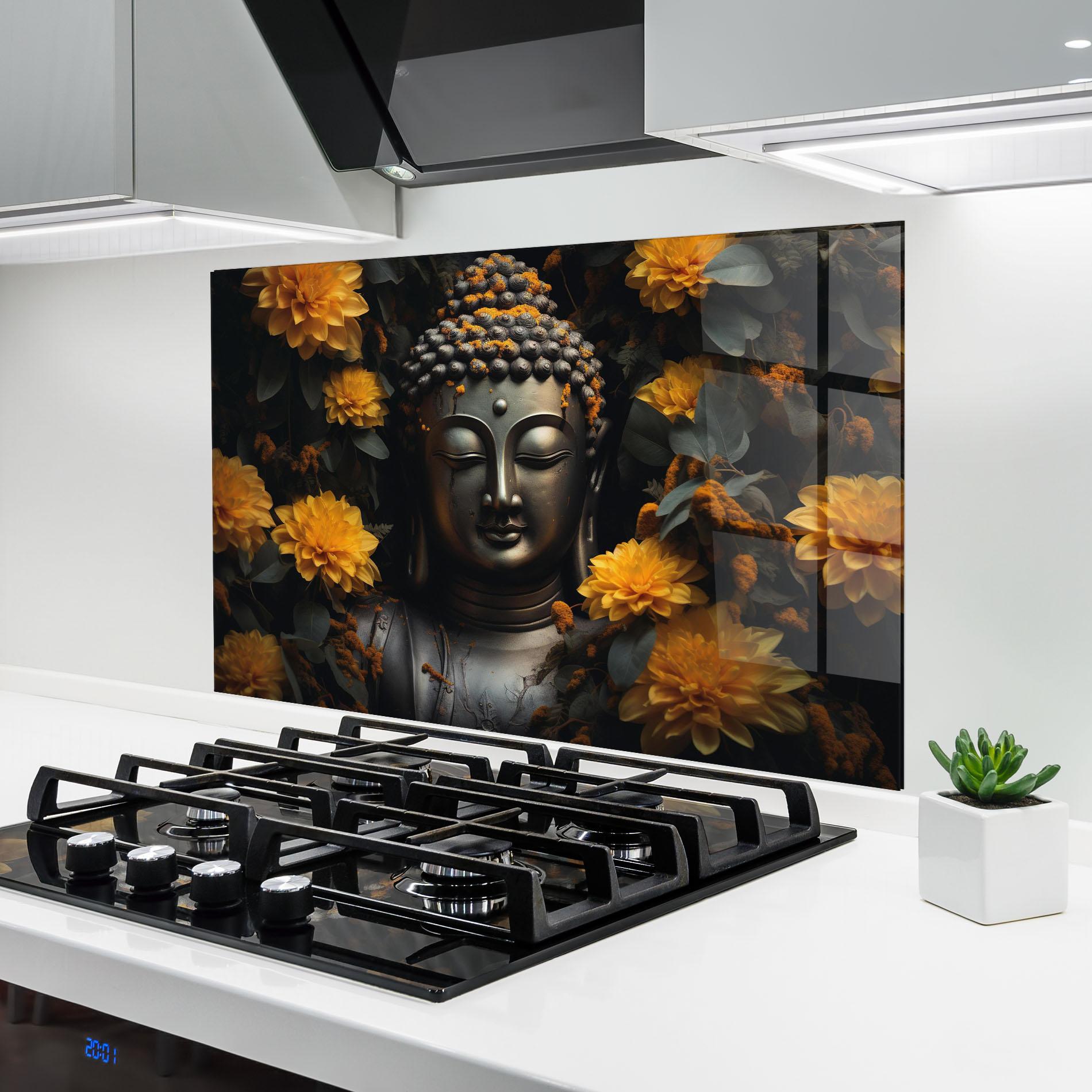 Konyhai üveg hátfal Buddha Peace Statue mockup 6