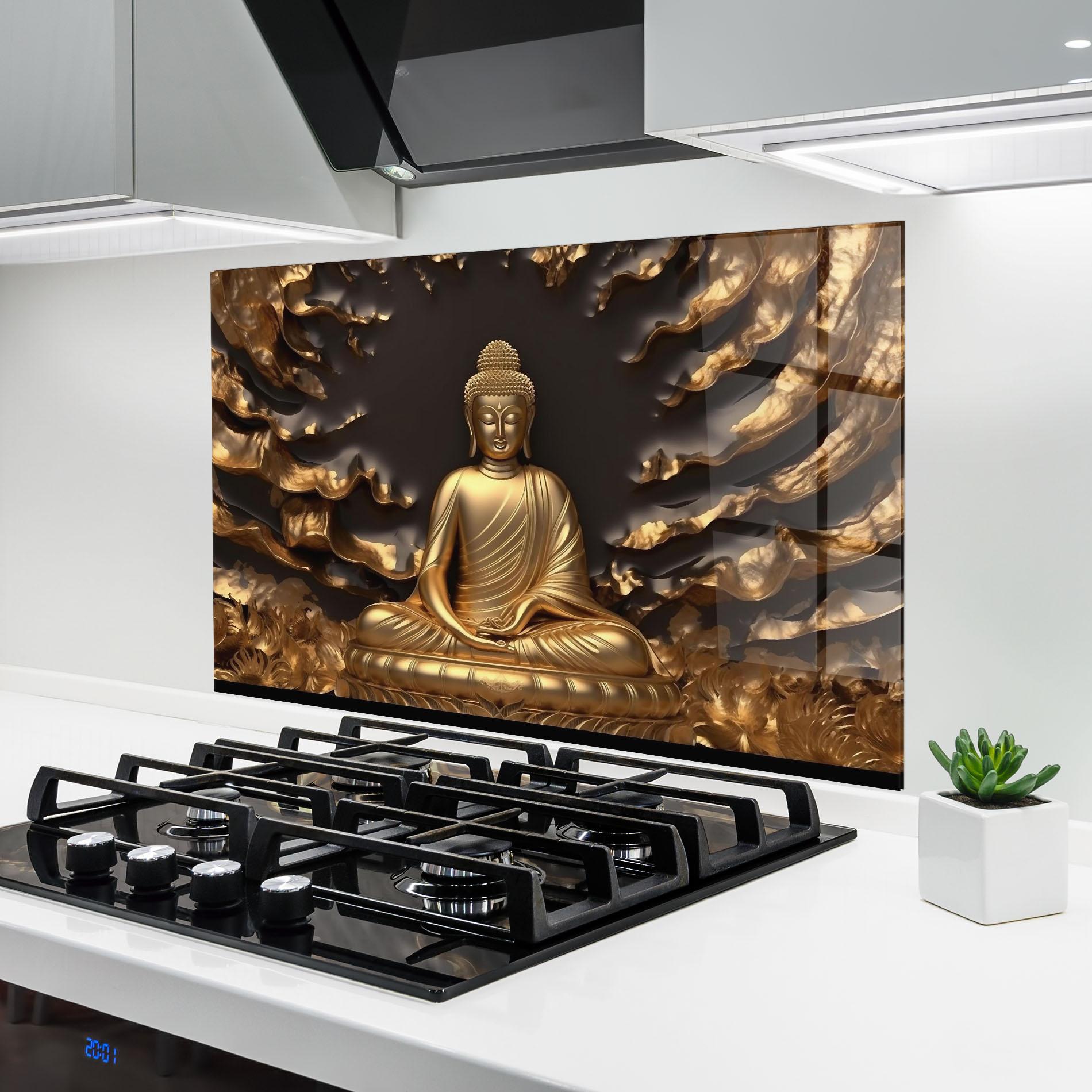 Konyhai üveg hátfal Gold 3d Buddha mockup 6