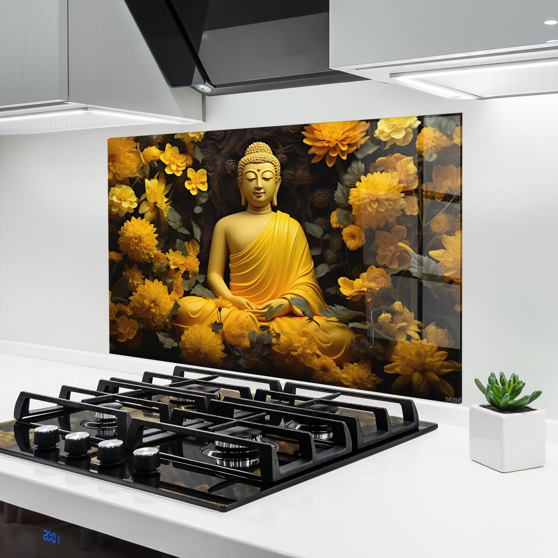Konyhai üveg hátfal Light Yellow Buddha mockup 6